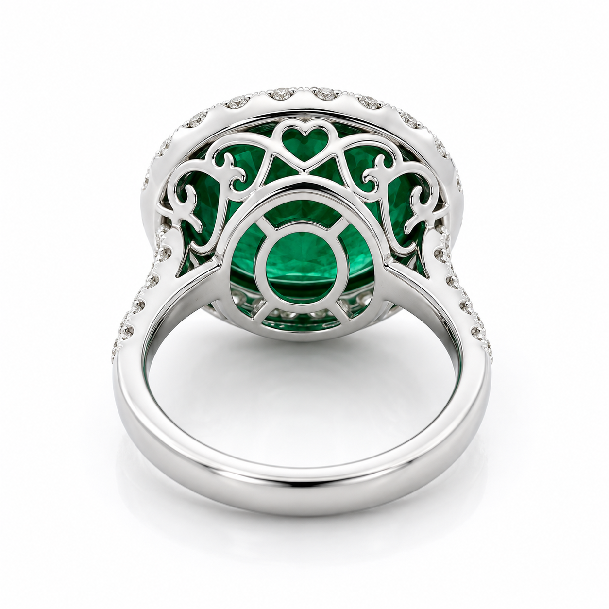 White Gold Emerald and Diamond Ring