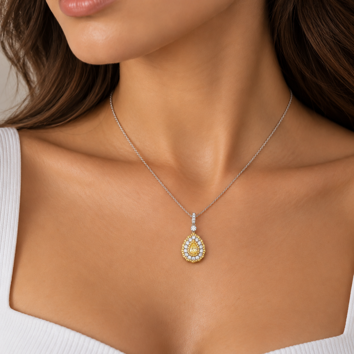 White Gold Yellow Diamond Pendant
