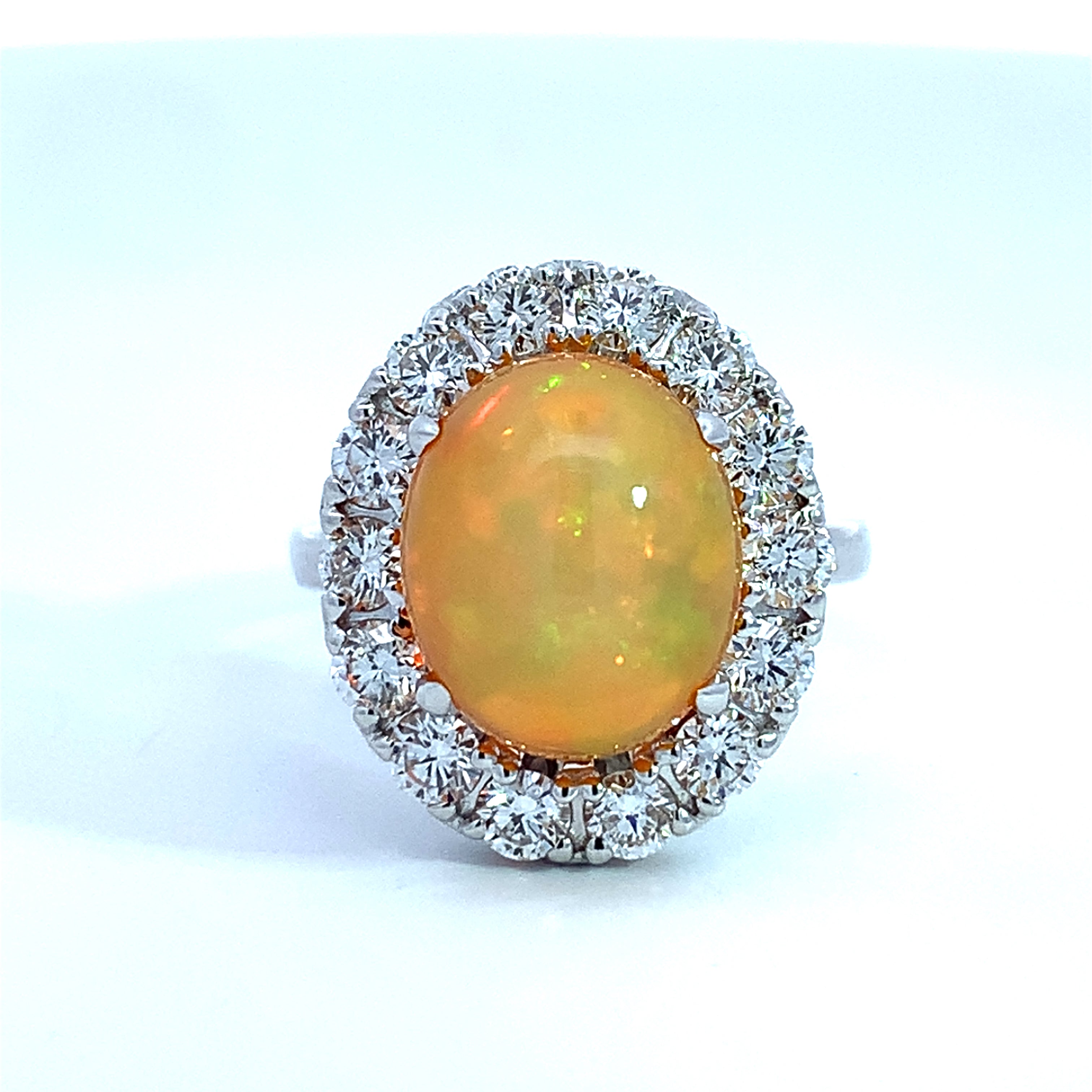 White Gold Diamond and Opal Ring