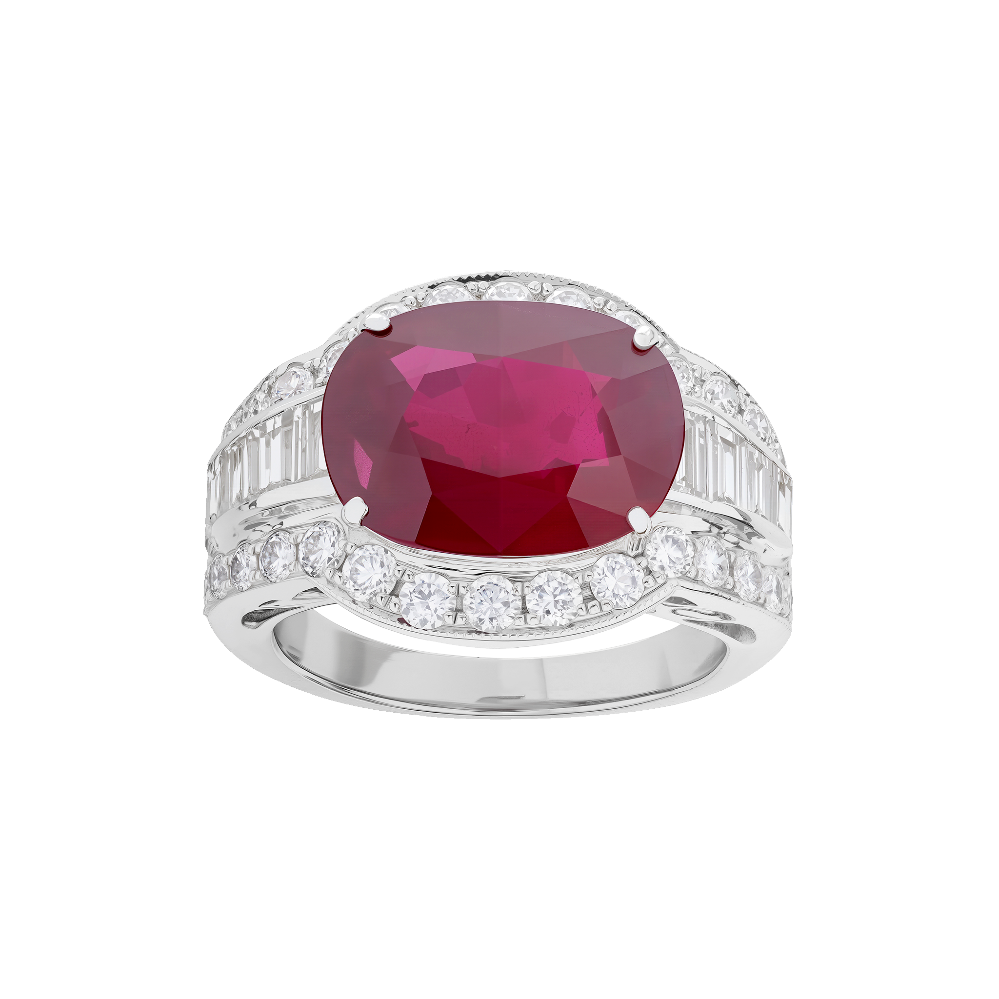White Gold Ring with Diamond, Ruby Stones
