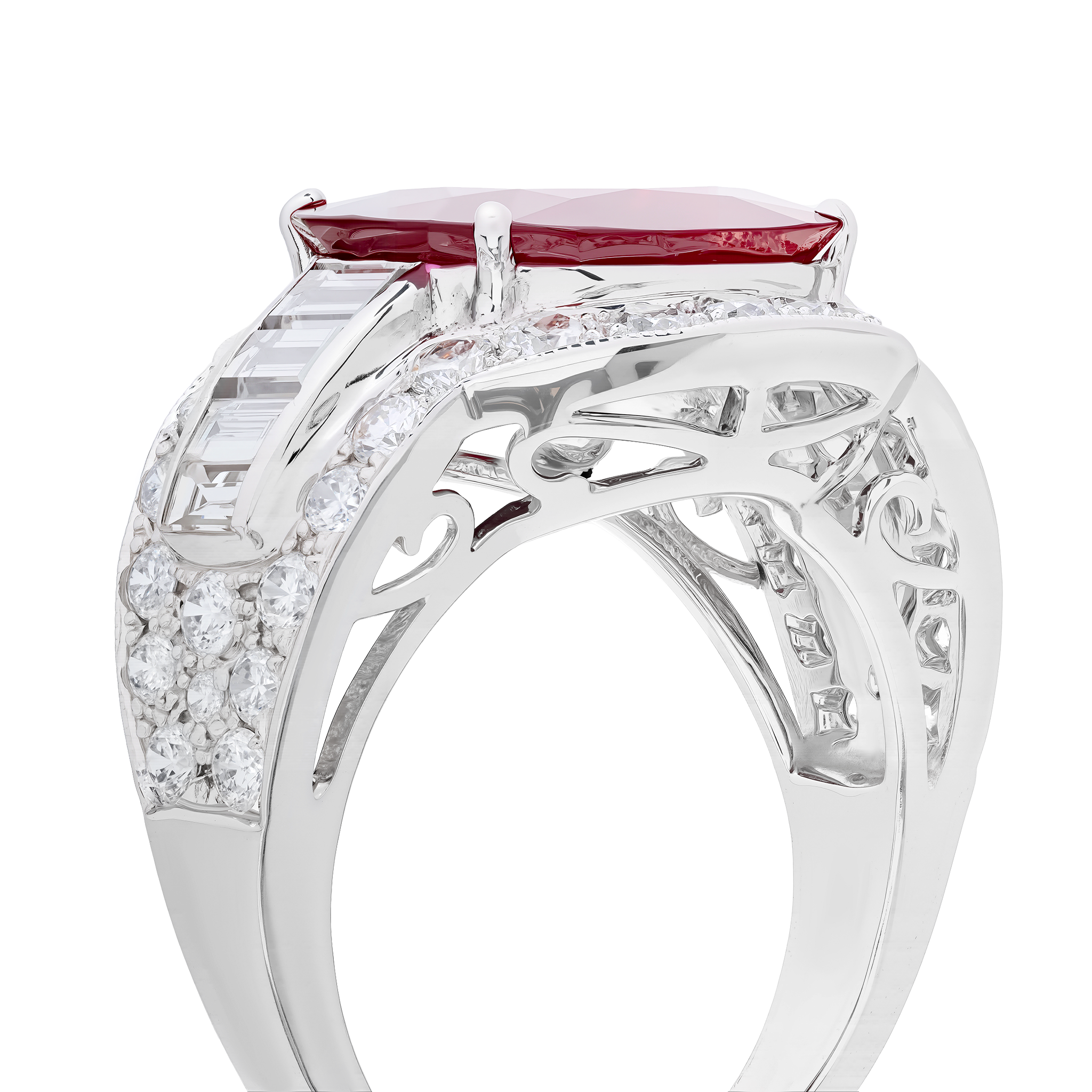 White Gold Ring with Diamond, Ruby Stones