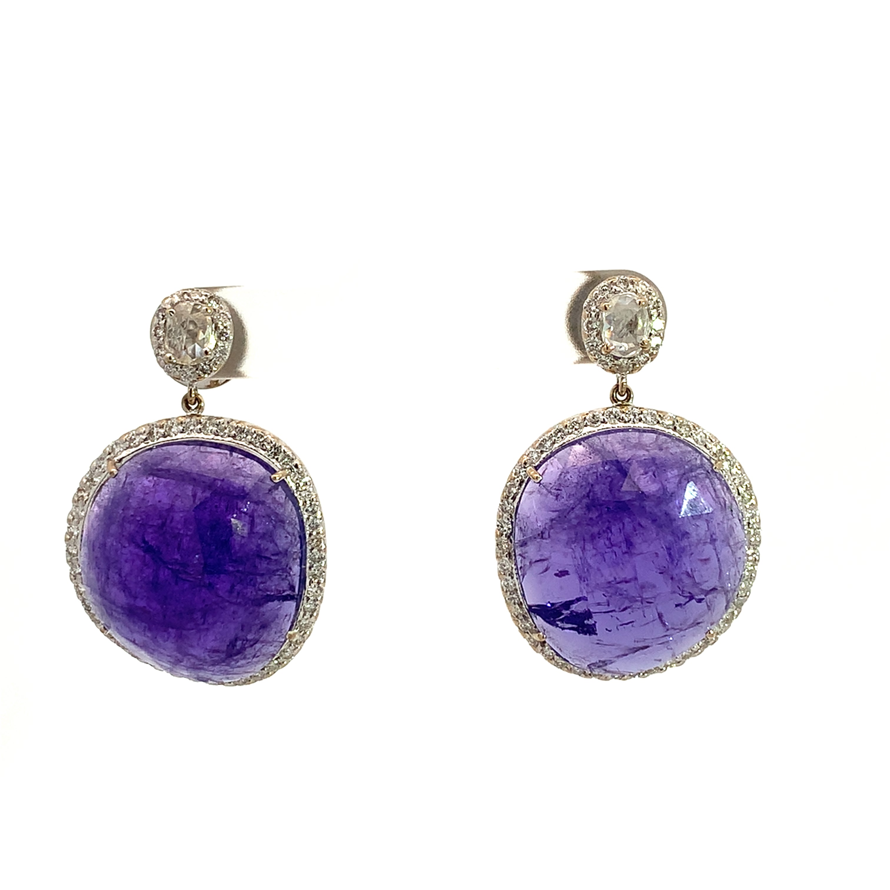 White Gold Drop Earrings with Diamond, Tanzanite Stones