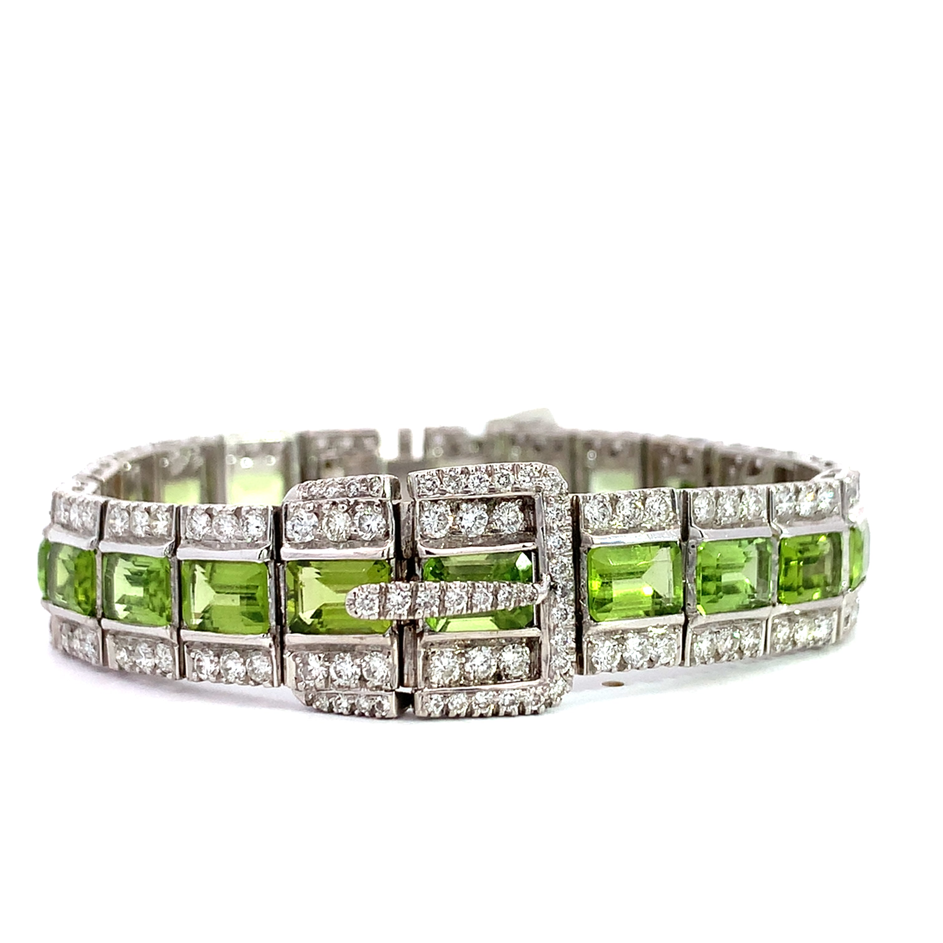 White Gold Gemstone Bracelet with Diamond, Peridot Stones