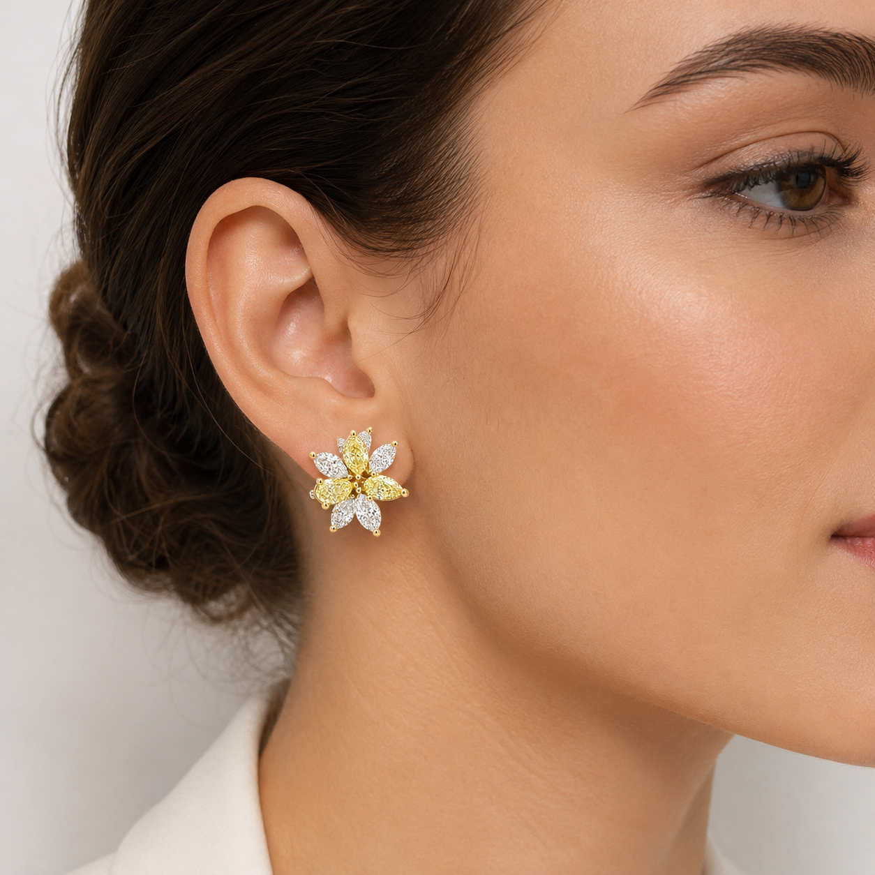 White Gold Yellow and White Diamond Earrings