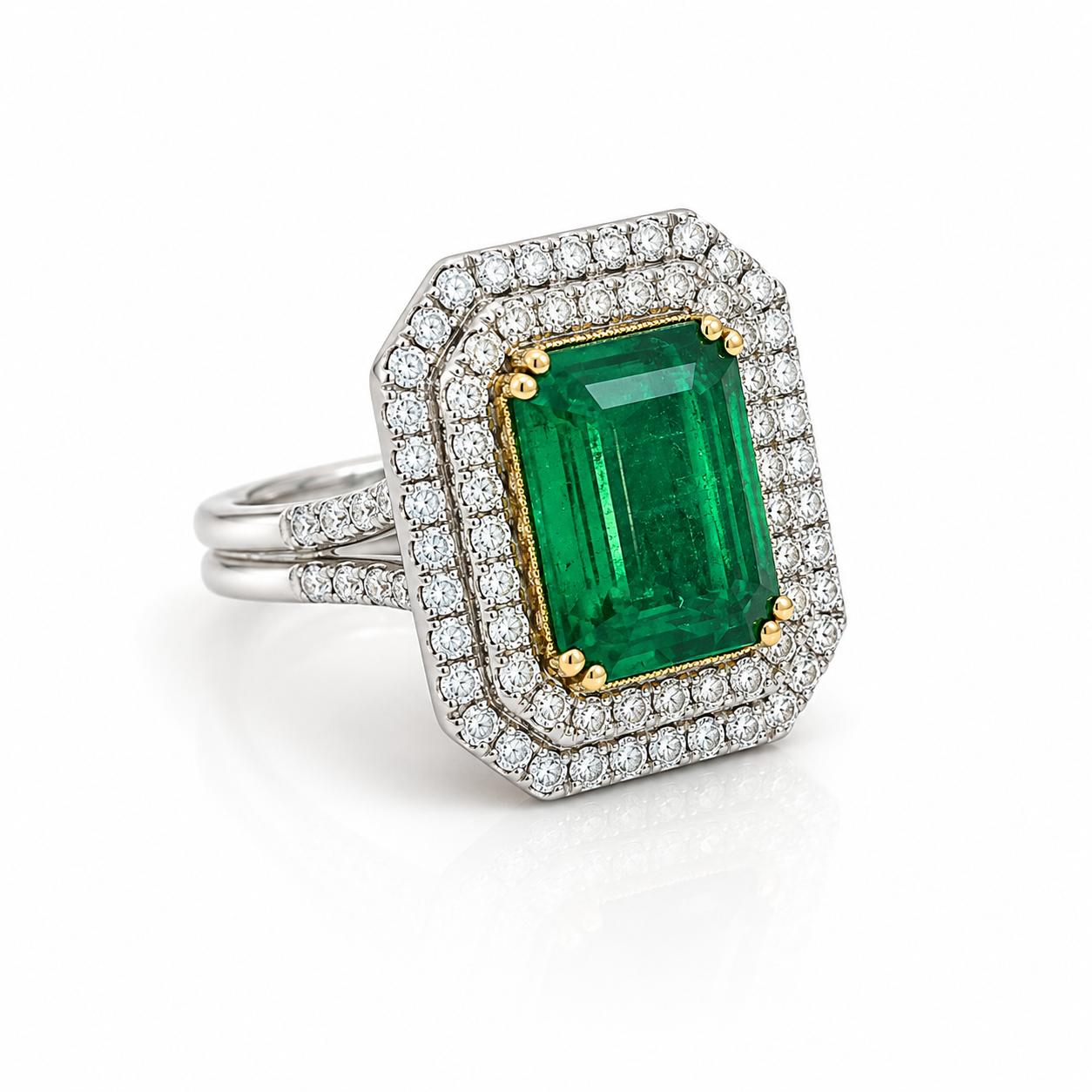 White Gold Emerald and Diamond Ring