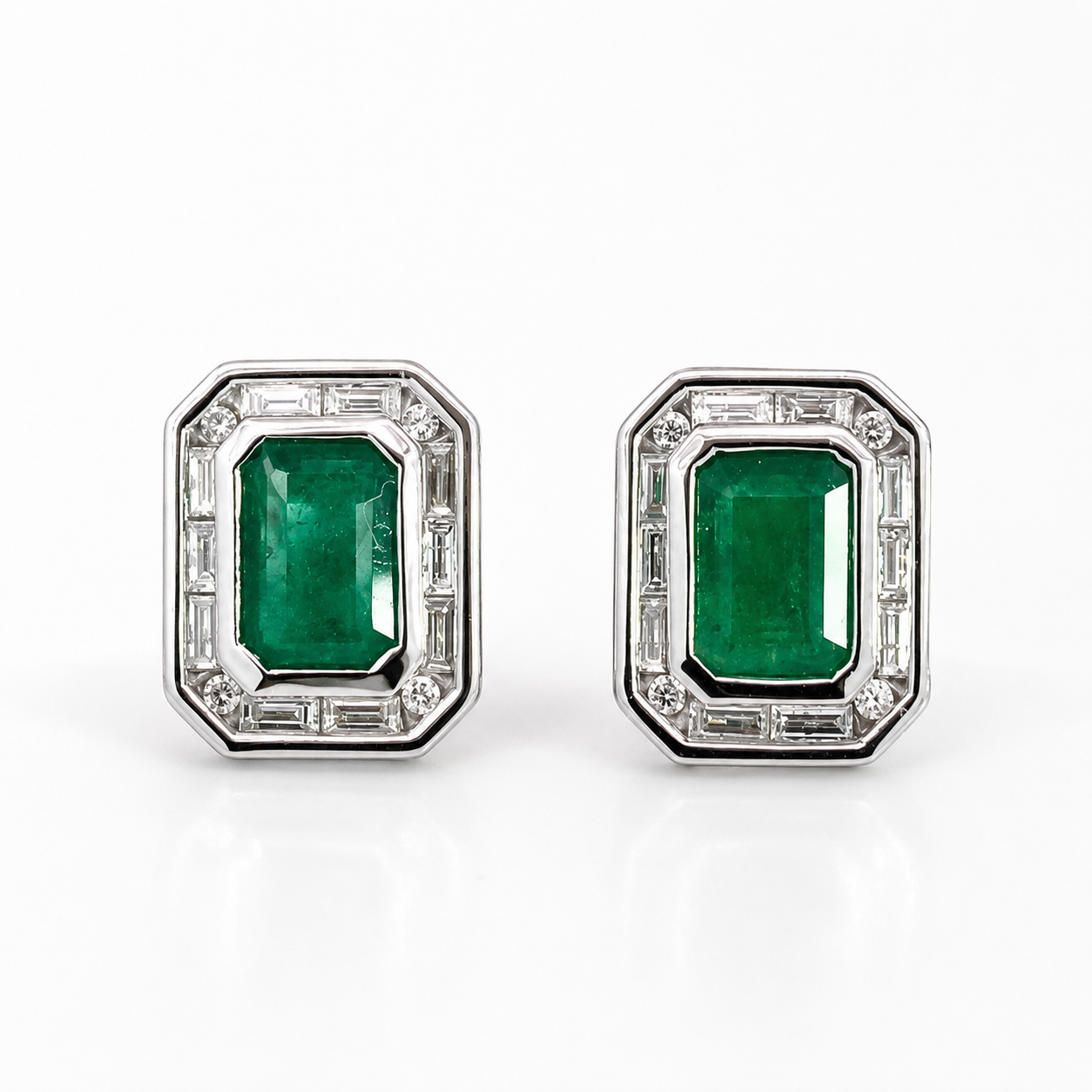 White Gold Emerald and Diamond Earrings