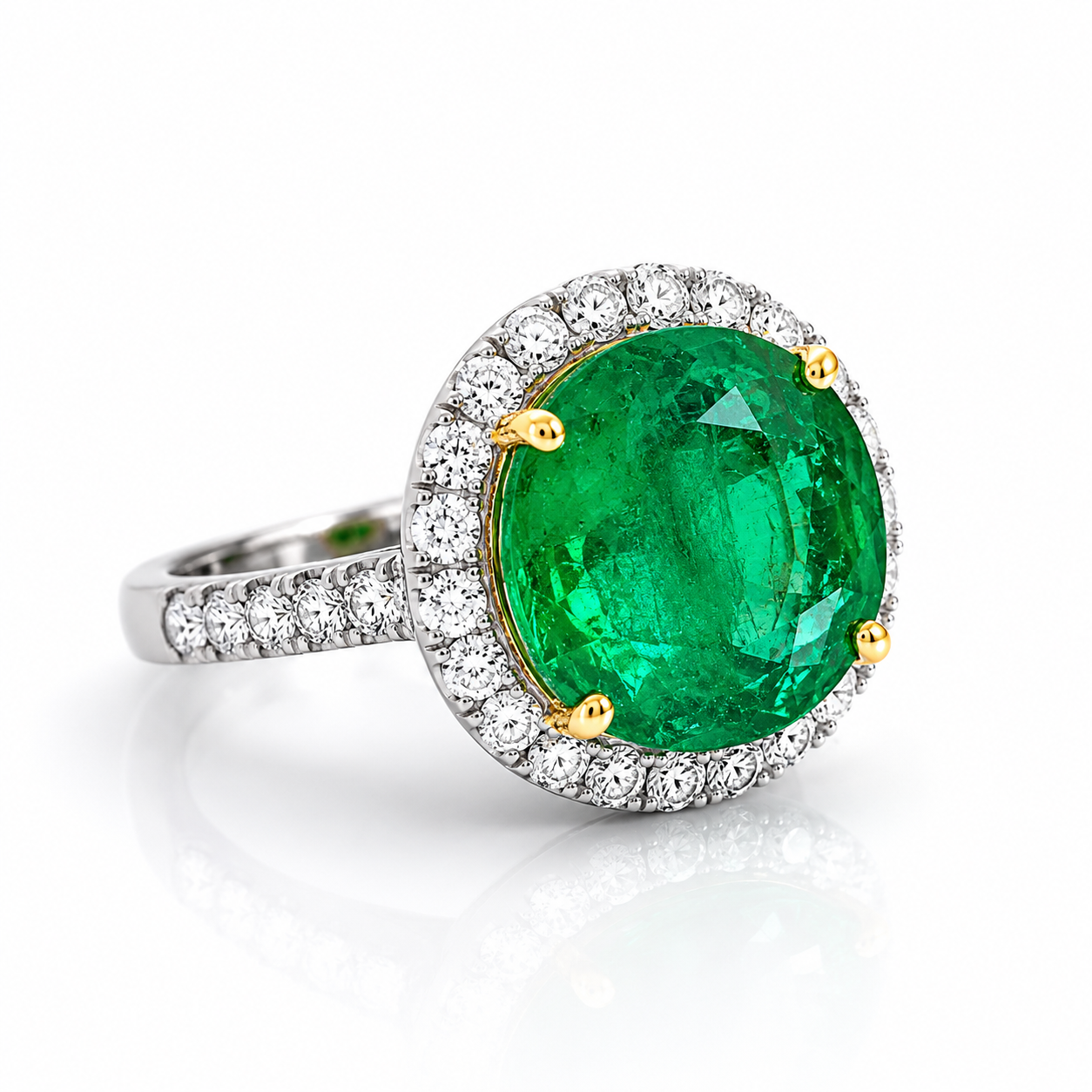 White Gold Emerald and Diamond Ring
