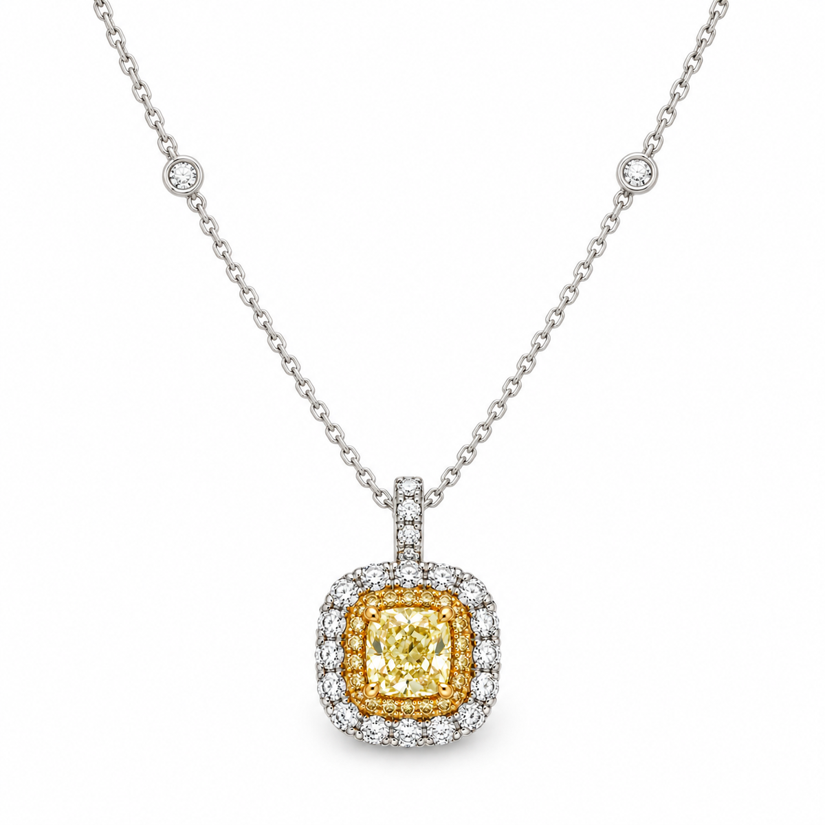 White Gold Yellow Diamond Pendant