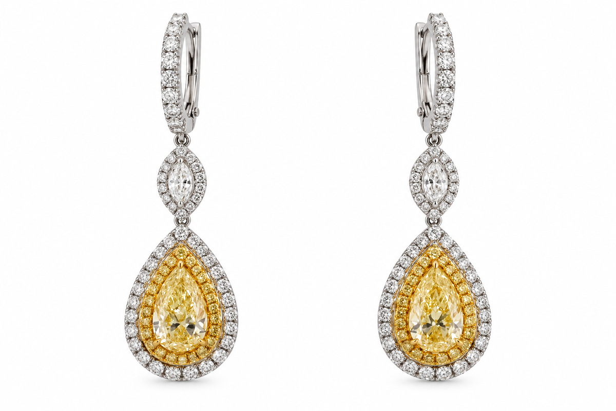 White Gold Yellow Diamond Earrings