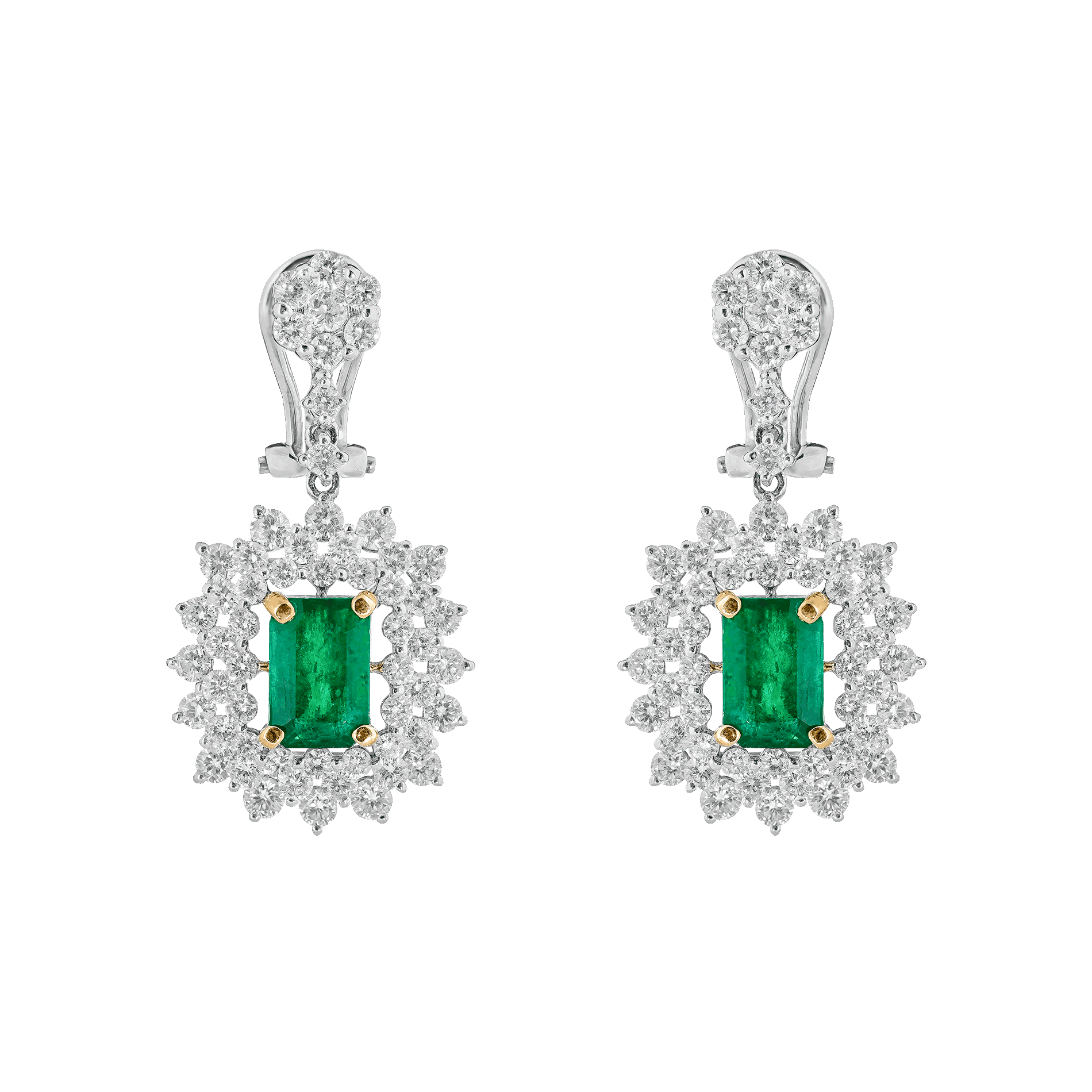 White Gold Earrings with Diamond, Emerald Stones