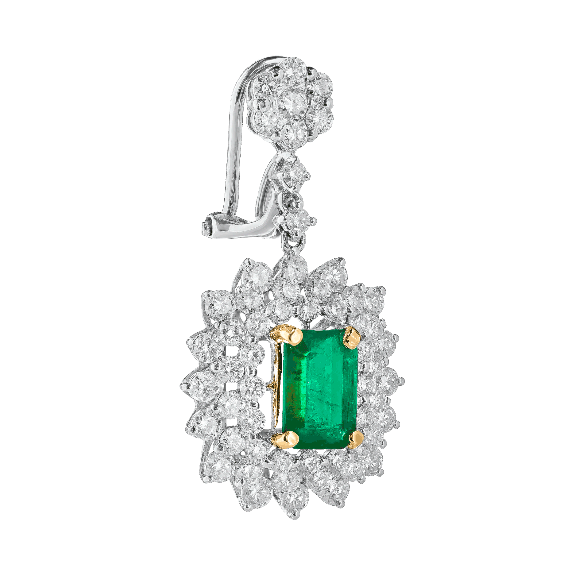 White Gold Earrings with Diamond, Emerald Stones