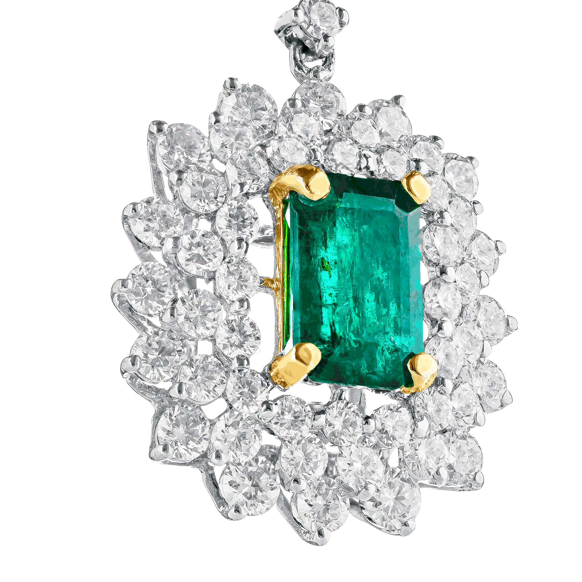 White Gold Earrings with Diamond, Emerald Stones