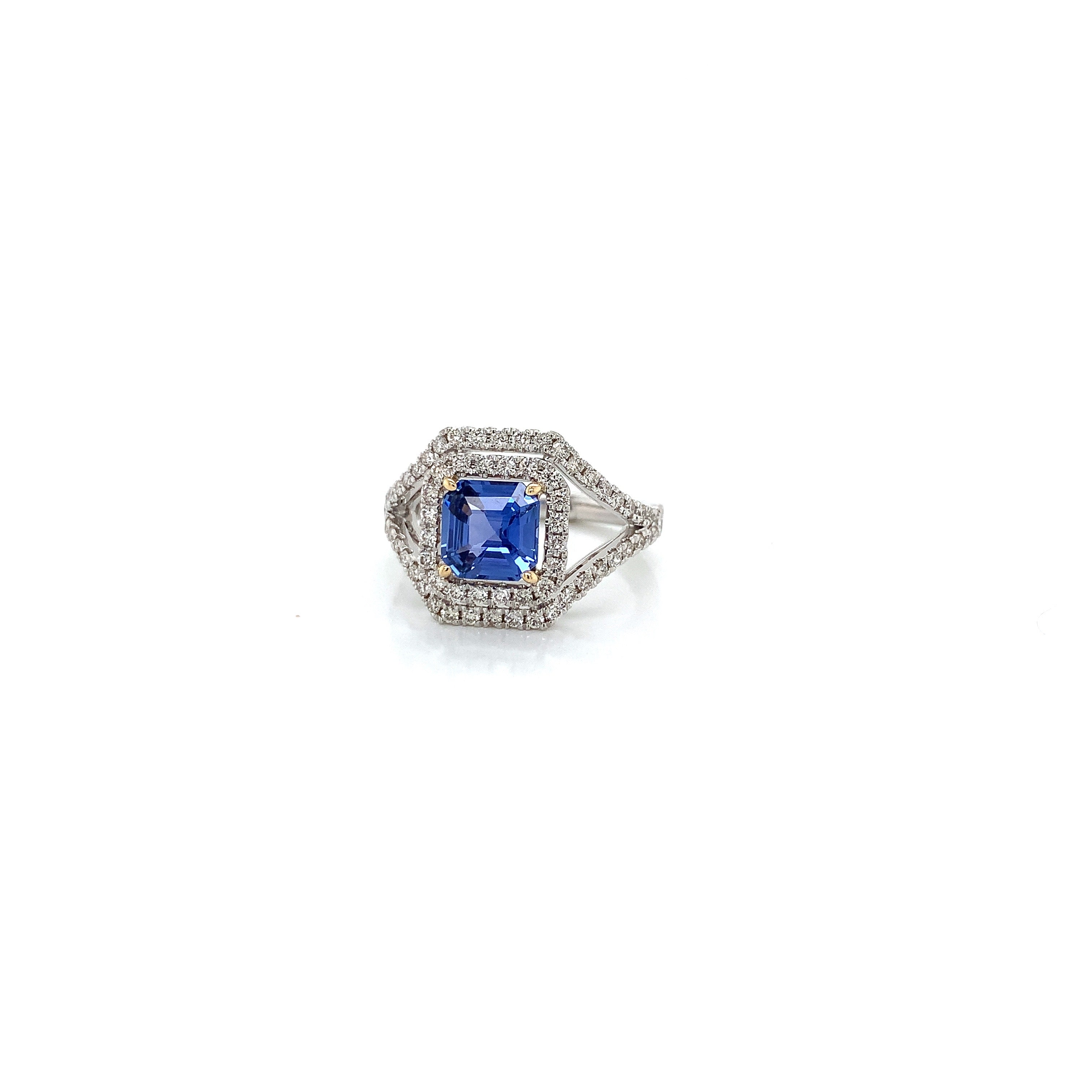 White Gold Ring with Diamond, Sapphire Stones
