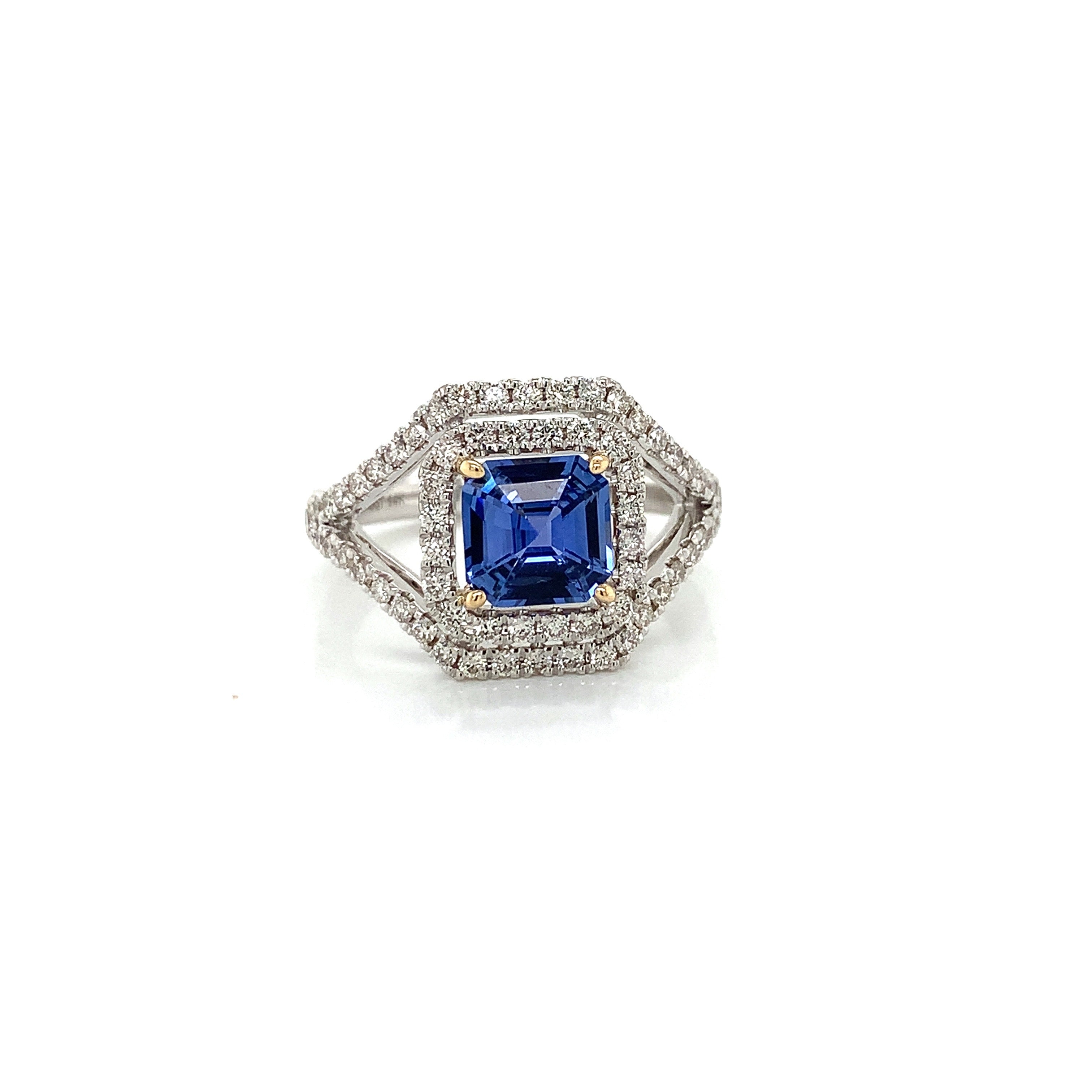 White Gold Ring with Diamond, Sapphire Stones