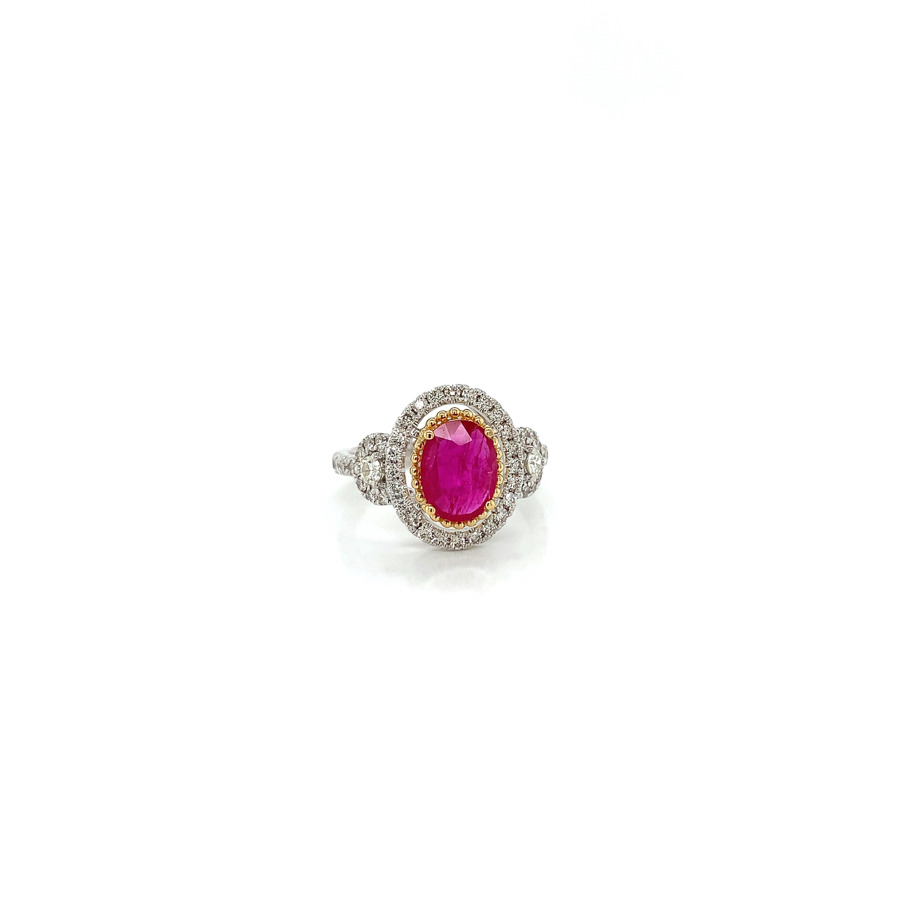 White Gold Ring with Diamond, Ruby Stones