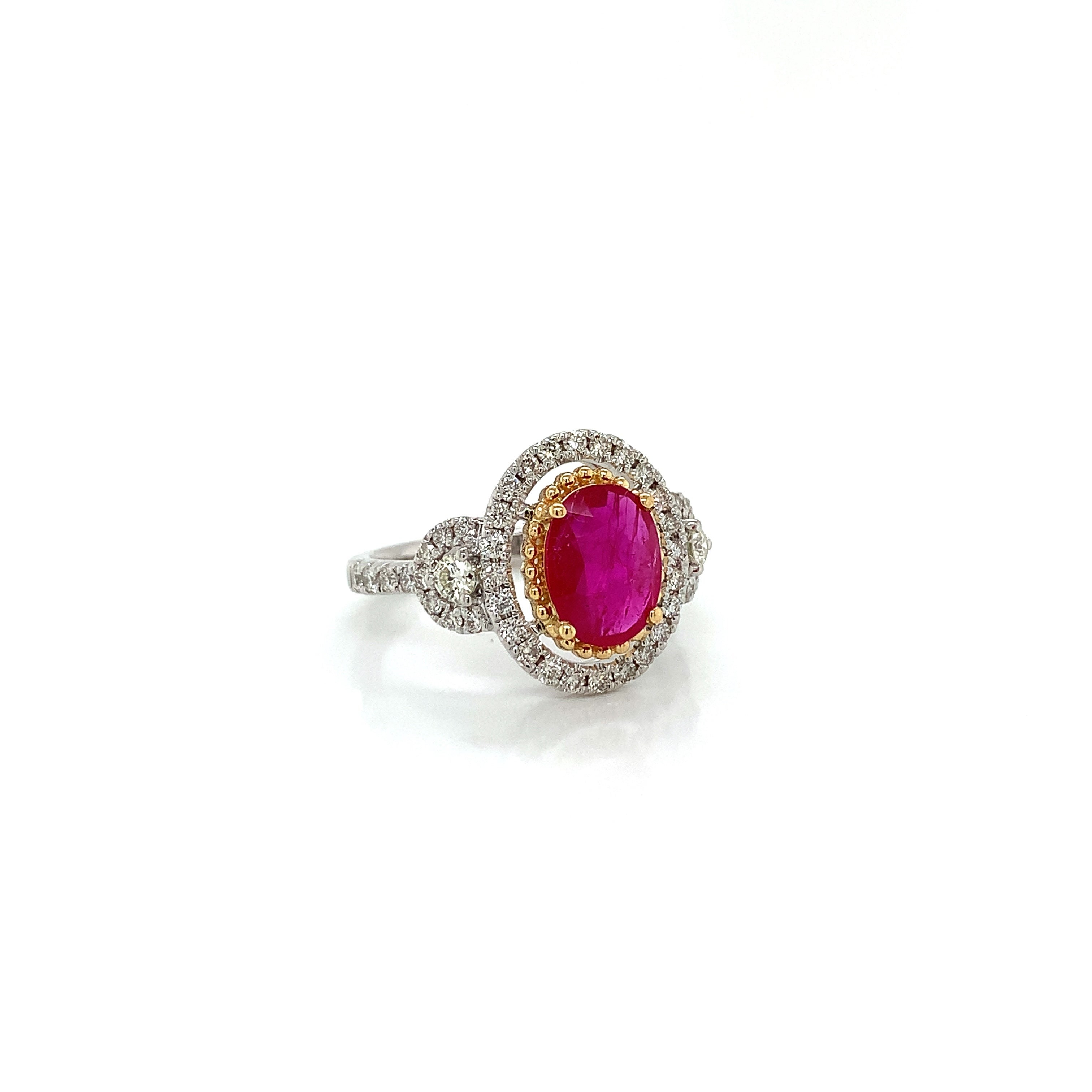 White Gold Ring with Diamond, Ruby Stones