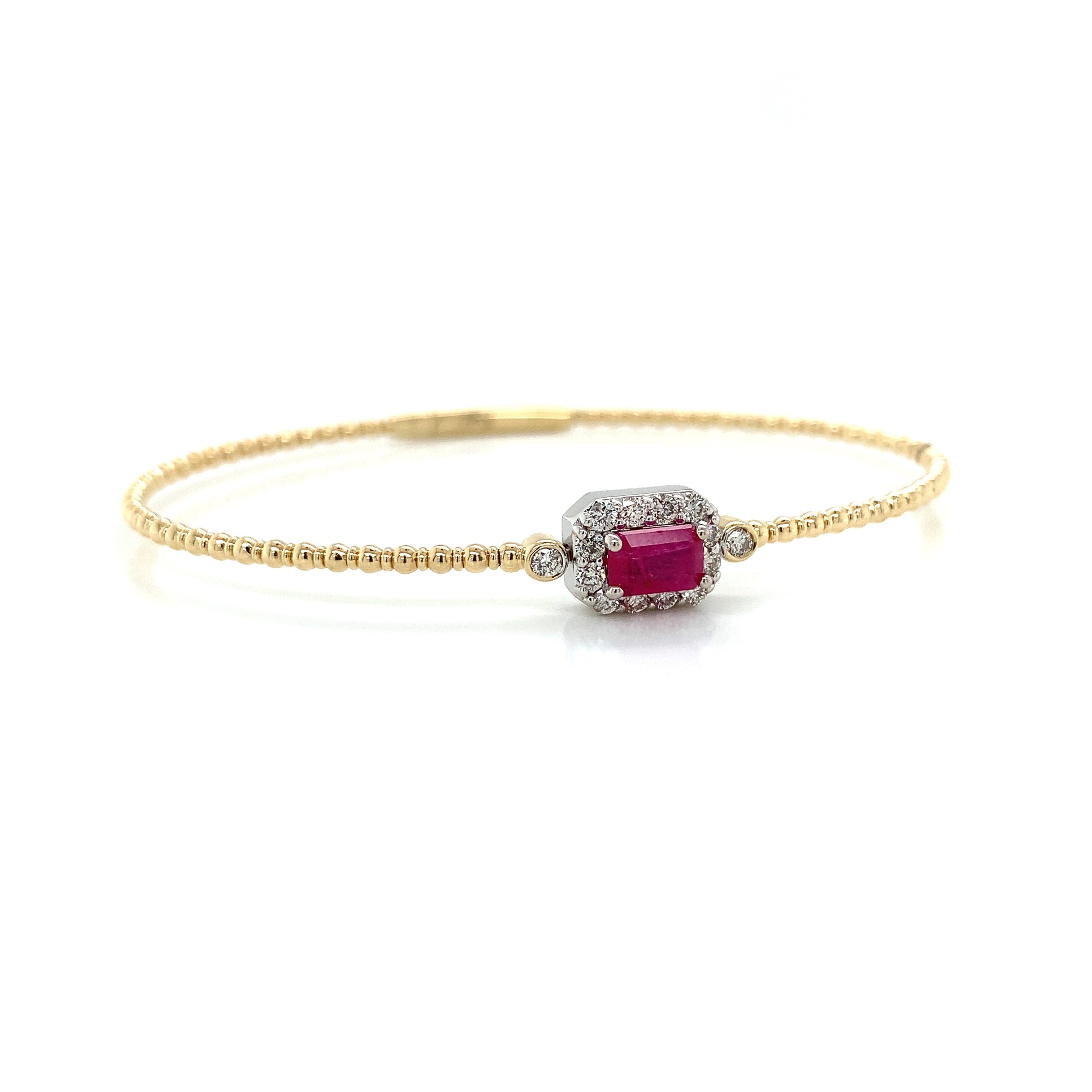 Yellow Gold Bangle Bracelet with Diamond, Ruby Stones