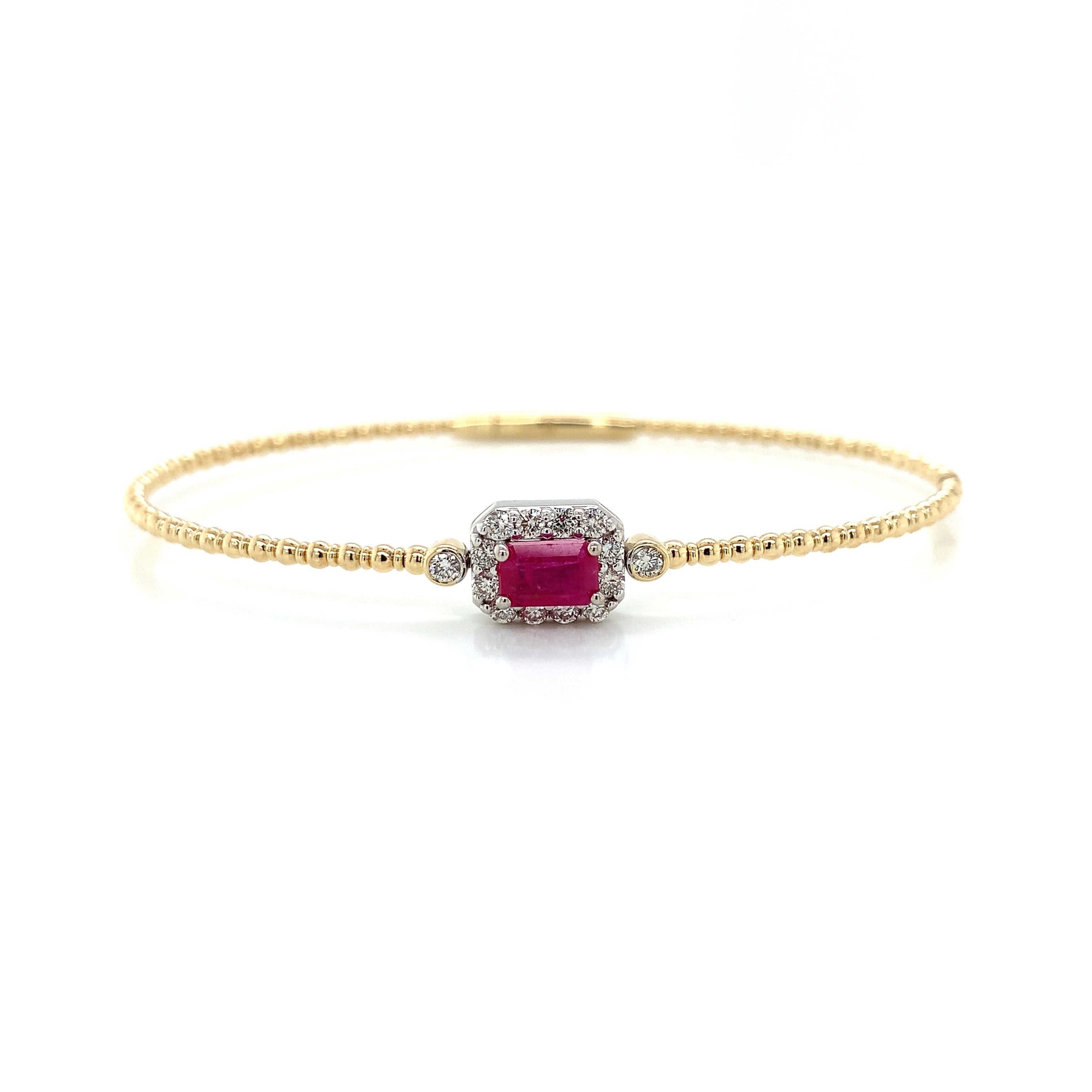 Yellow Gold Bangle Bracelet with Diamond, Ruby Stones