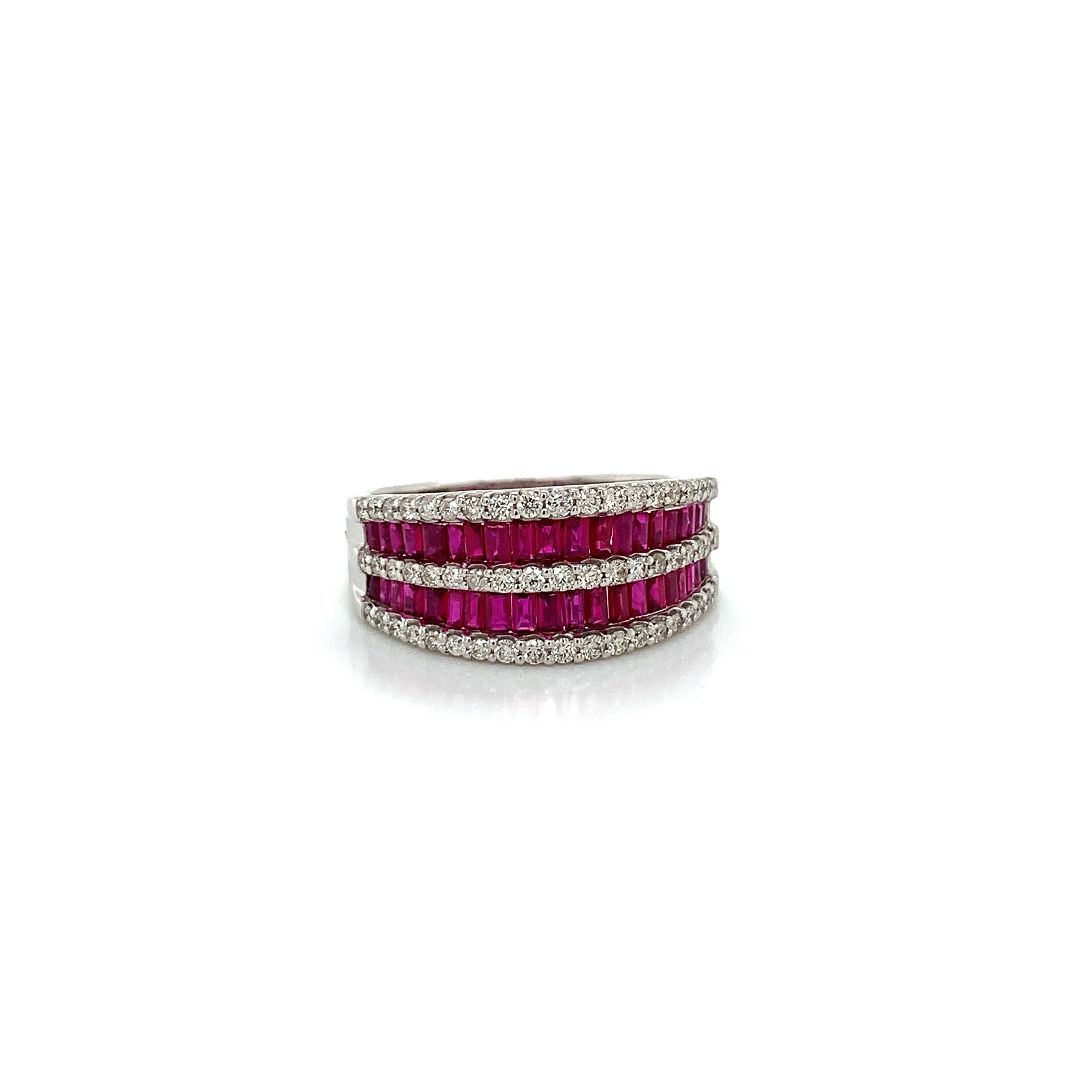 White Gold Ring with Diamond, Ruby Stones