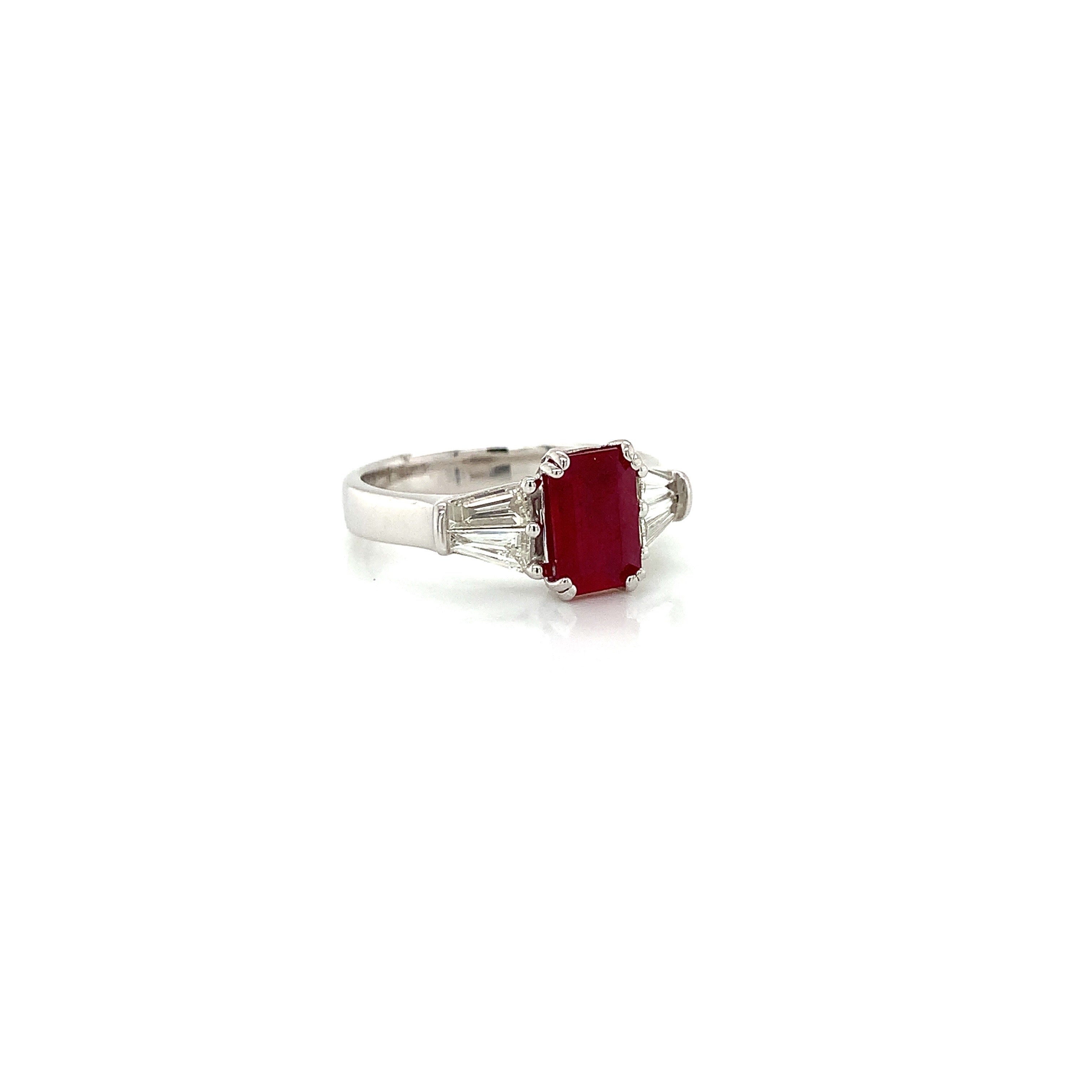 White Gold Ring with Diamond, Ruby Stones