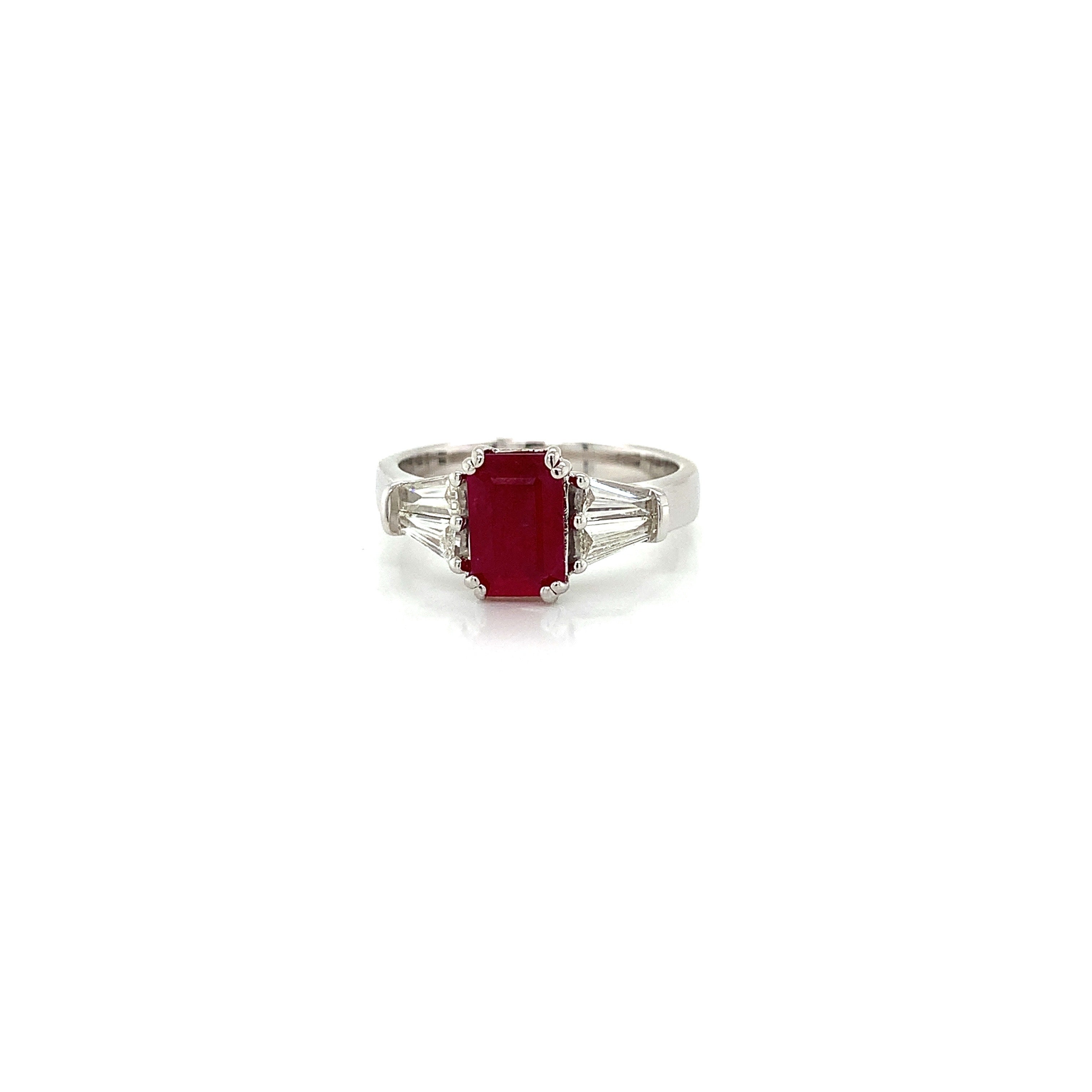 White Gold Ring with Diamond, Ruby Stones