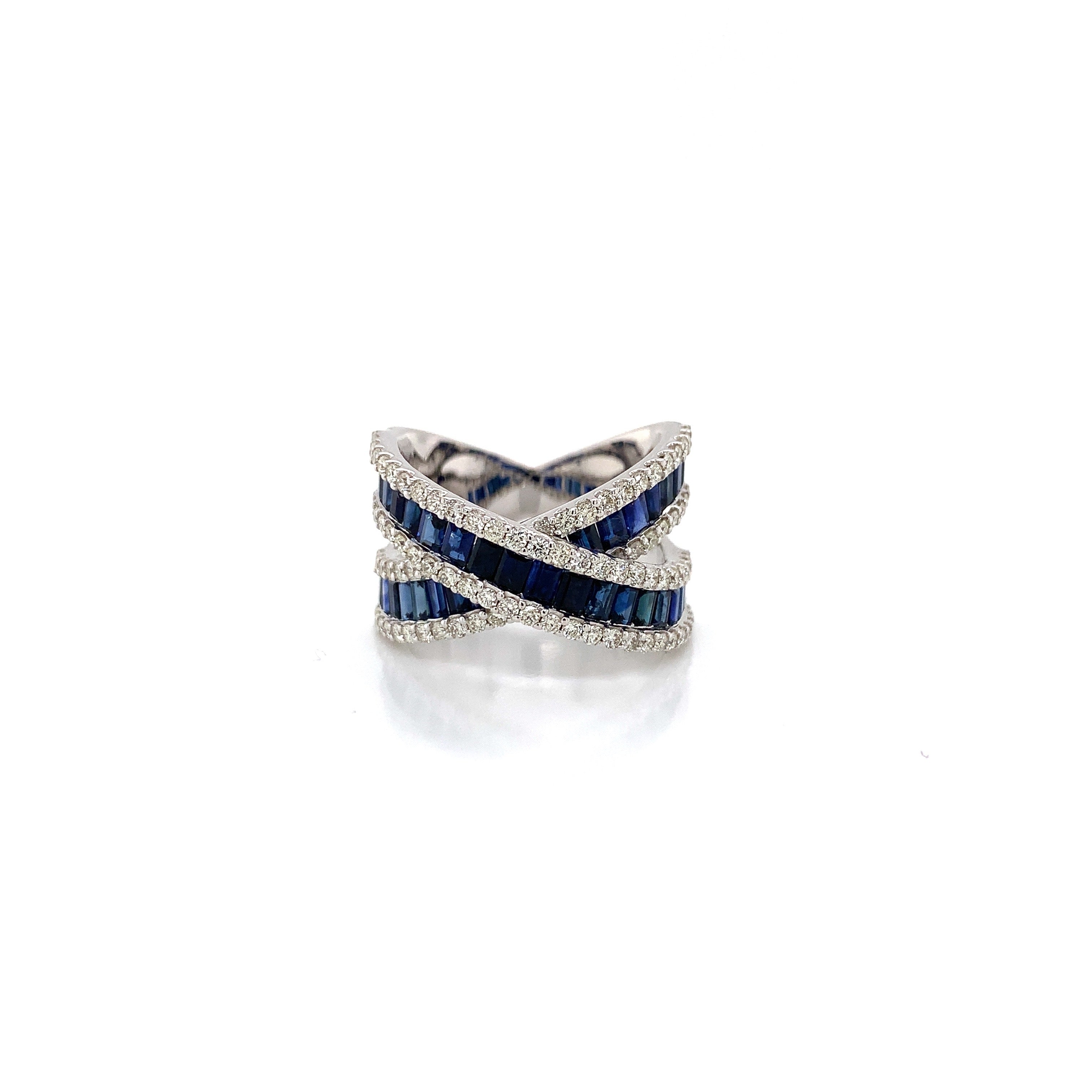 White Gold Ring with Diamond, Sapphire Stones