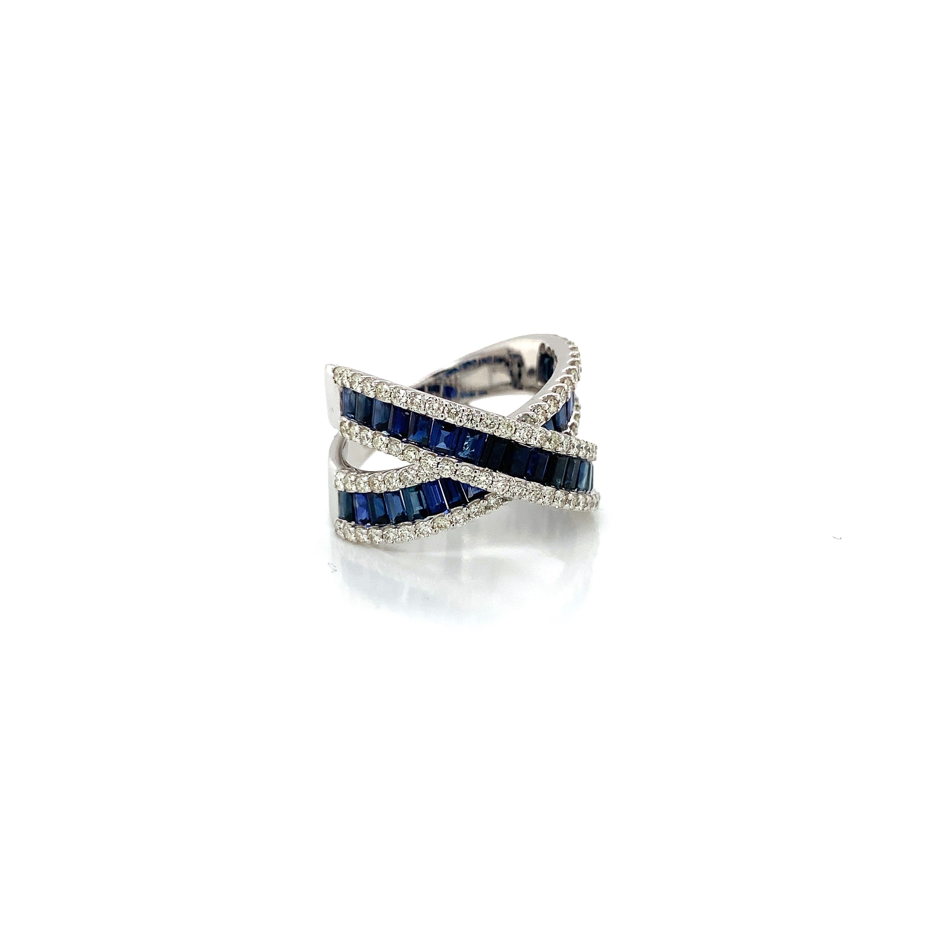 White Gold Ring with Diamond, Sapphire Stones