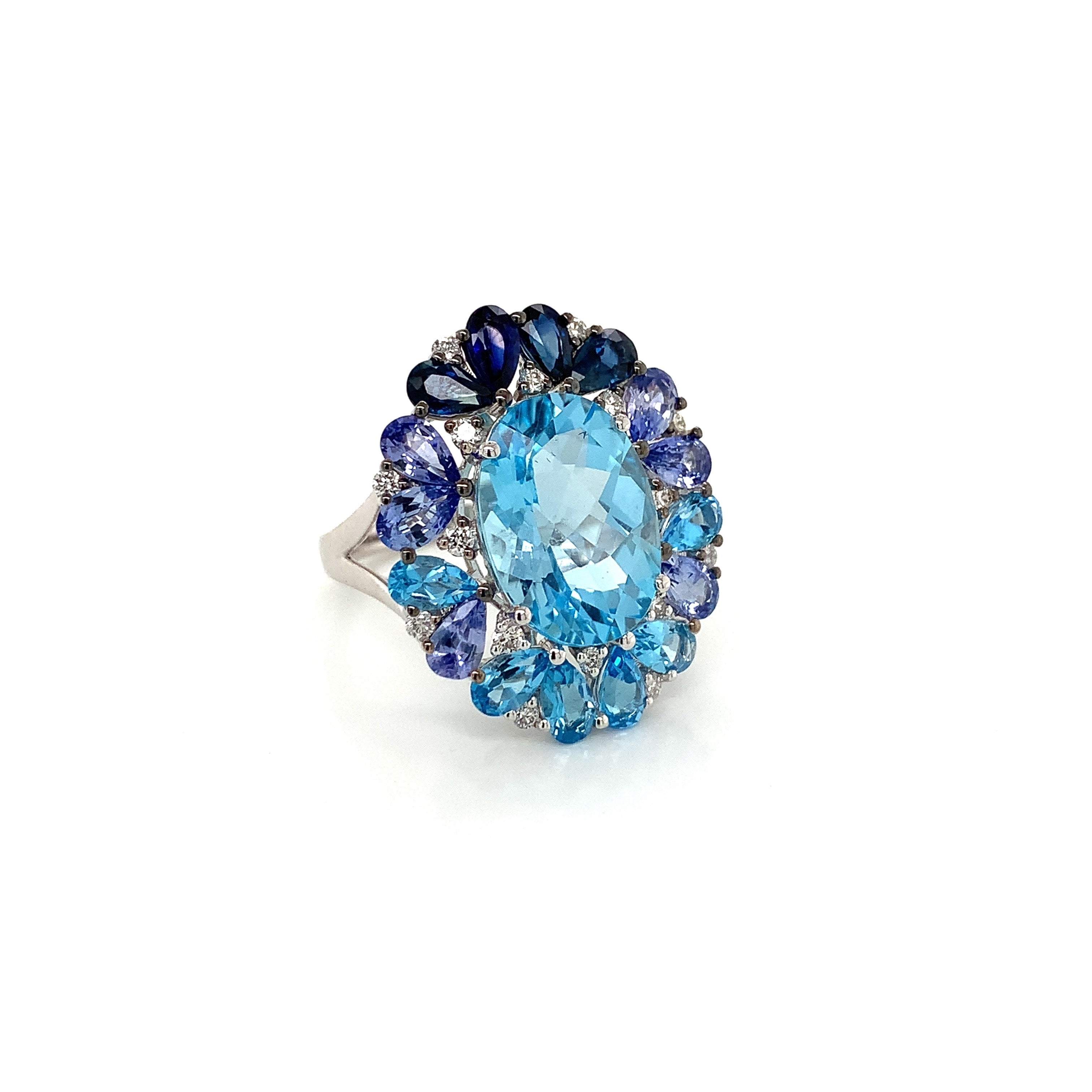 White Gold Ring with Diamond, Sapphire Stones