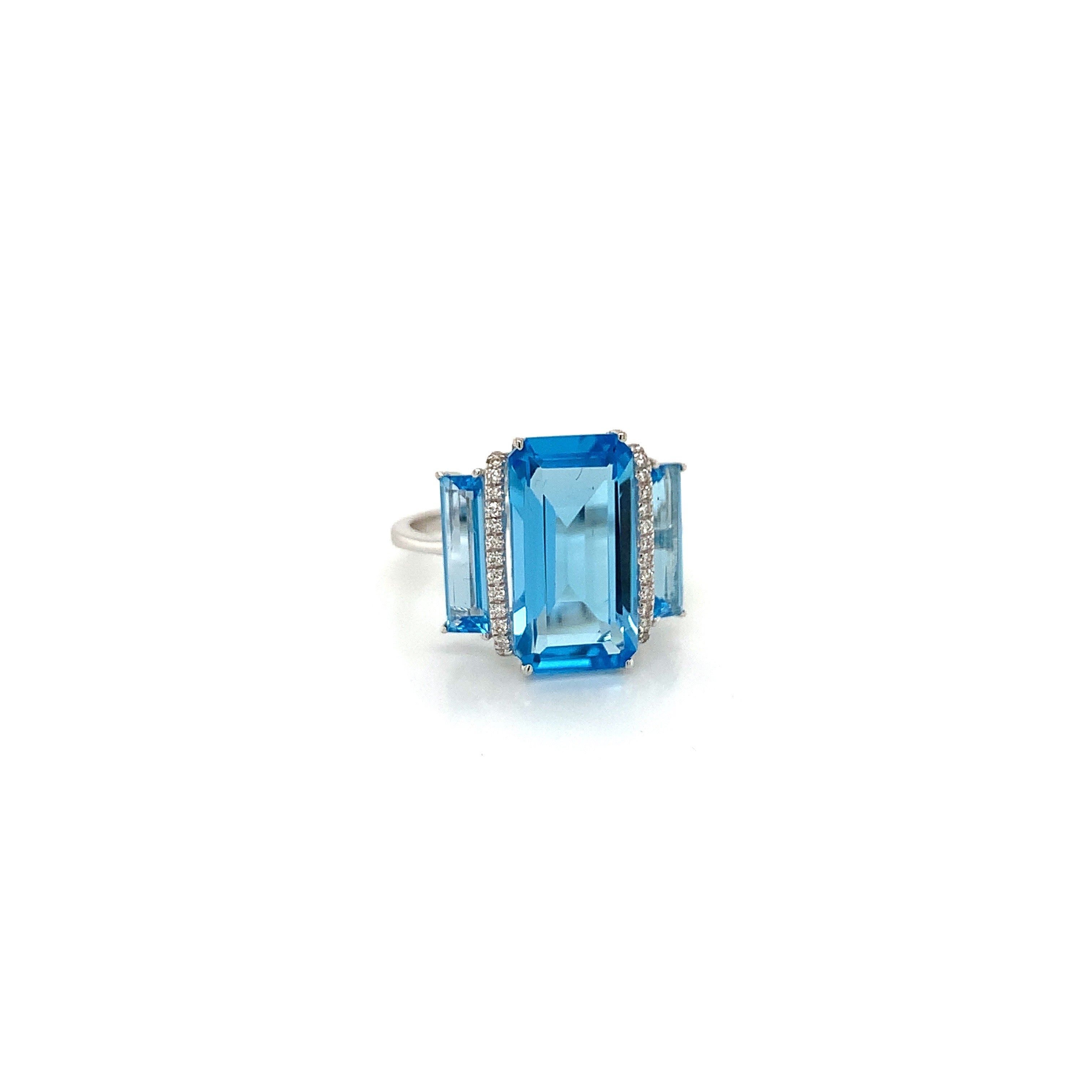 White Gold Ring with Diamond, Topaz Stones