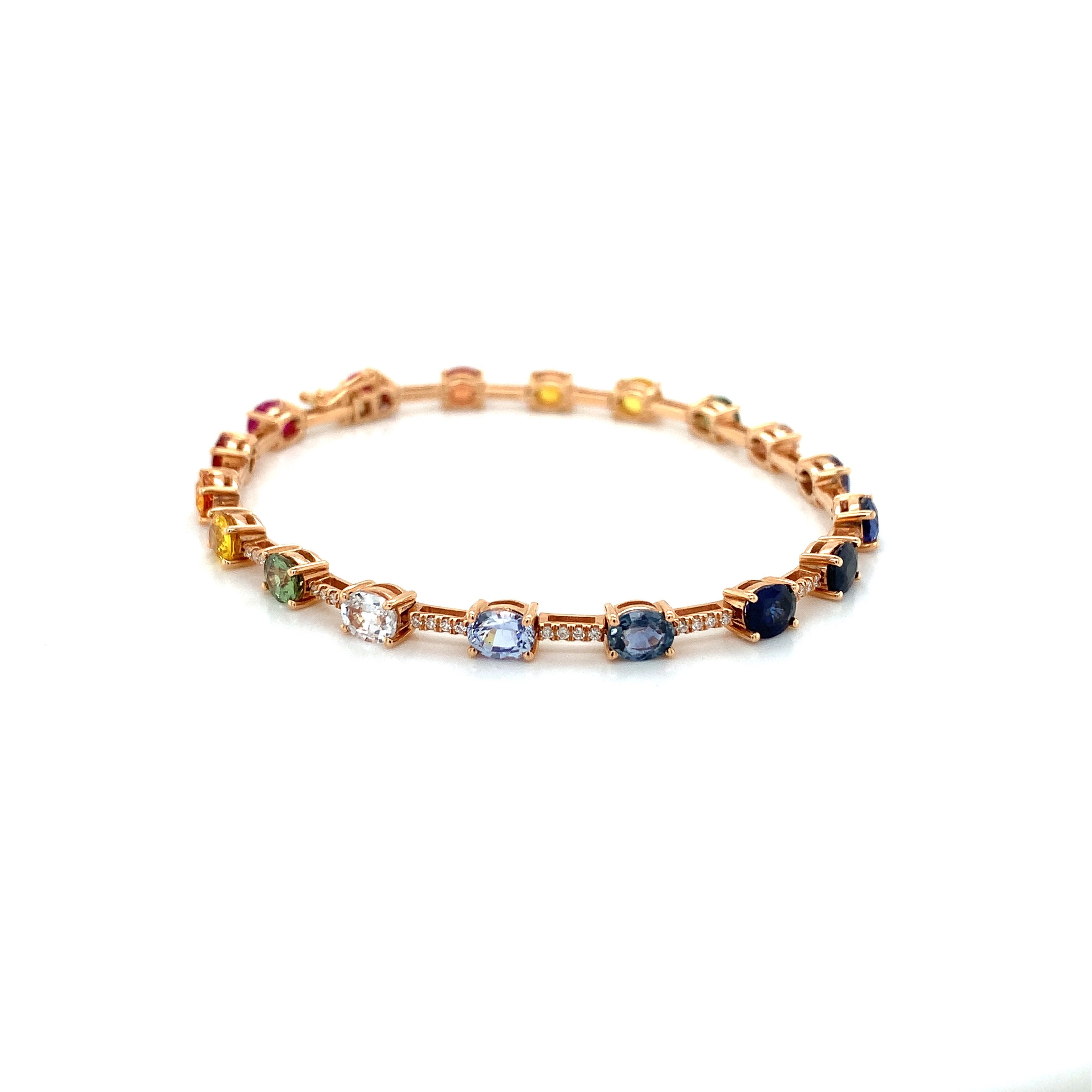 Rose Gold Gemstone Bracelet with Diamond, Sapphire Stones