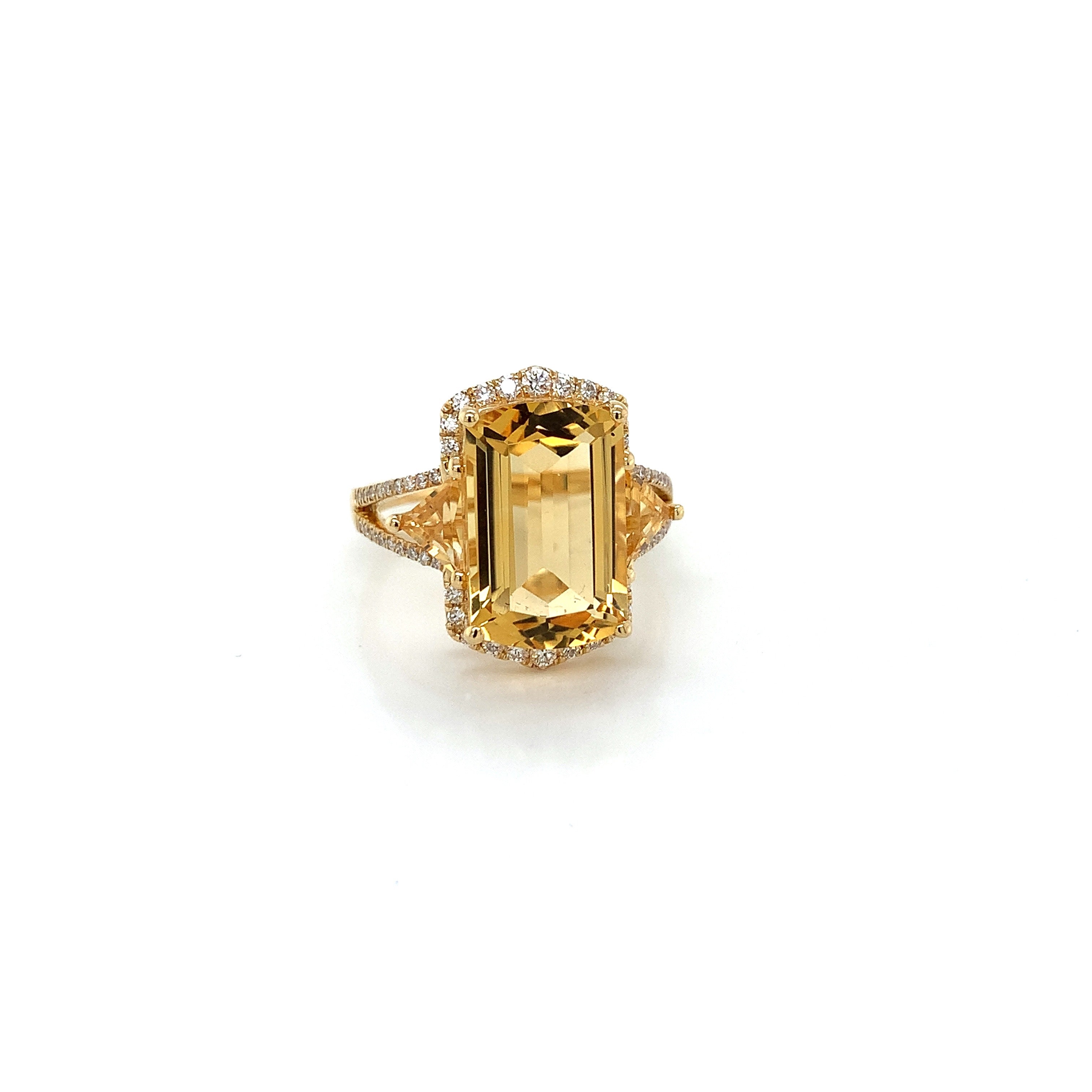Yellow Gold Ring with Citrine, Diamond Stones