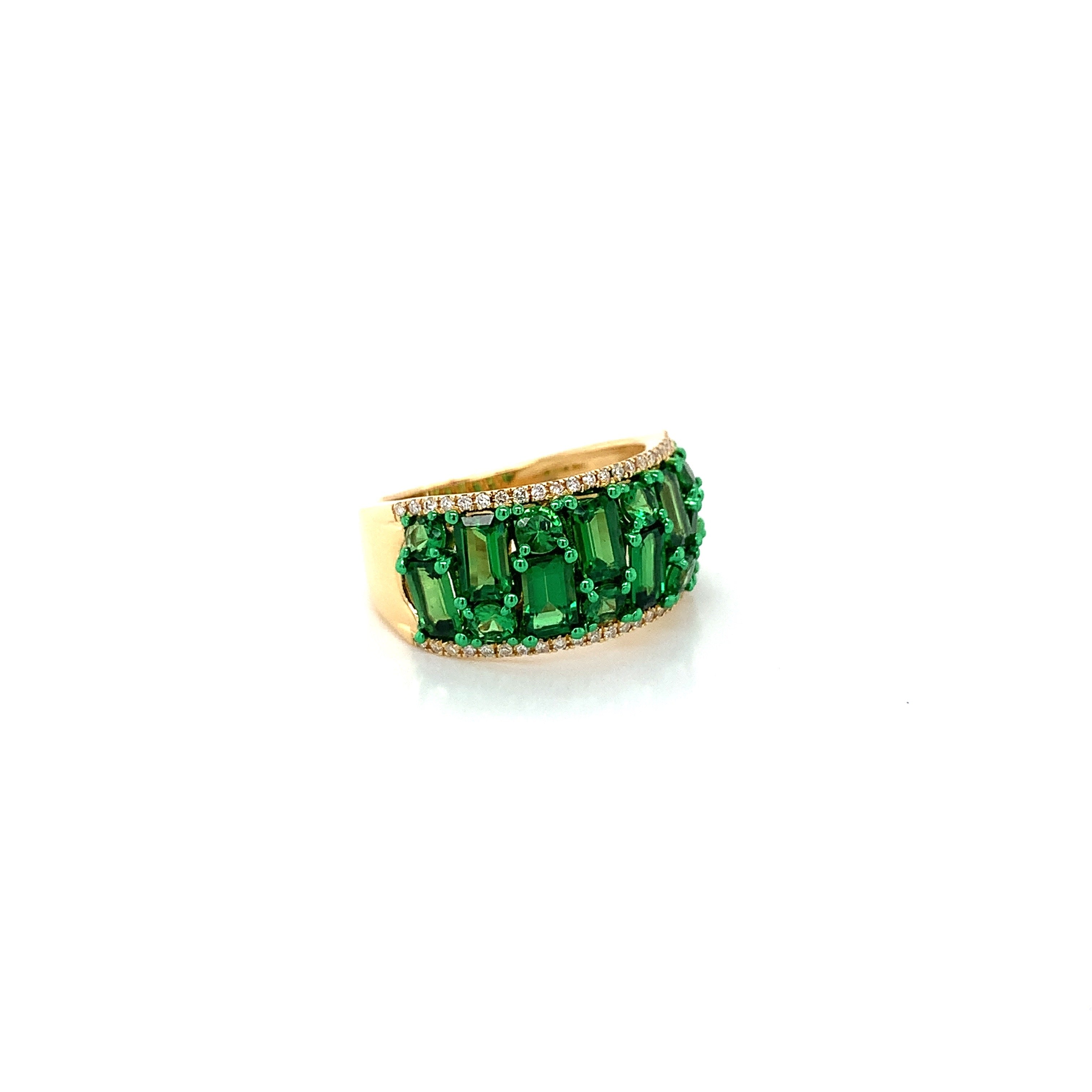 Yellow Gold Ring with Diamond, Tsavorite Stones
