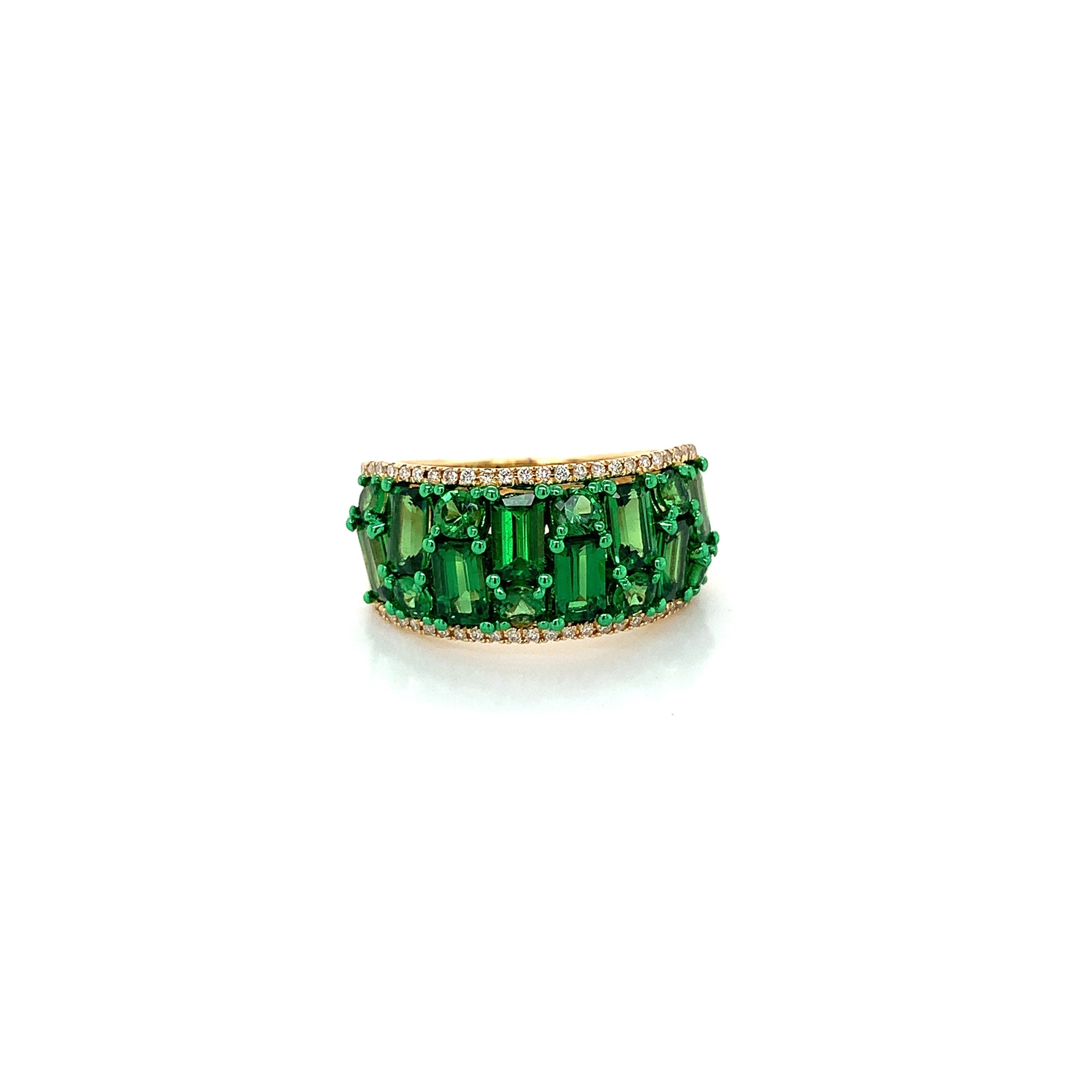 Yellow Gold Ring with Diamond, Tsavorite Stones