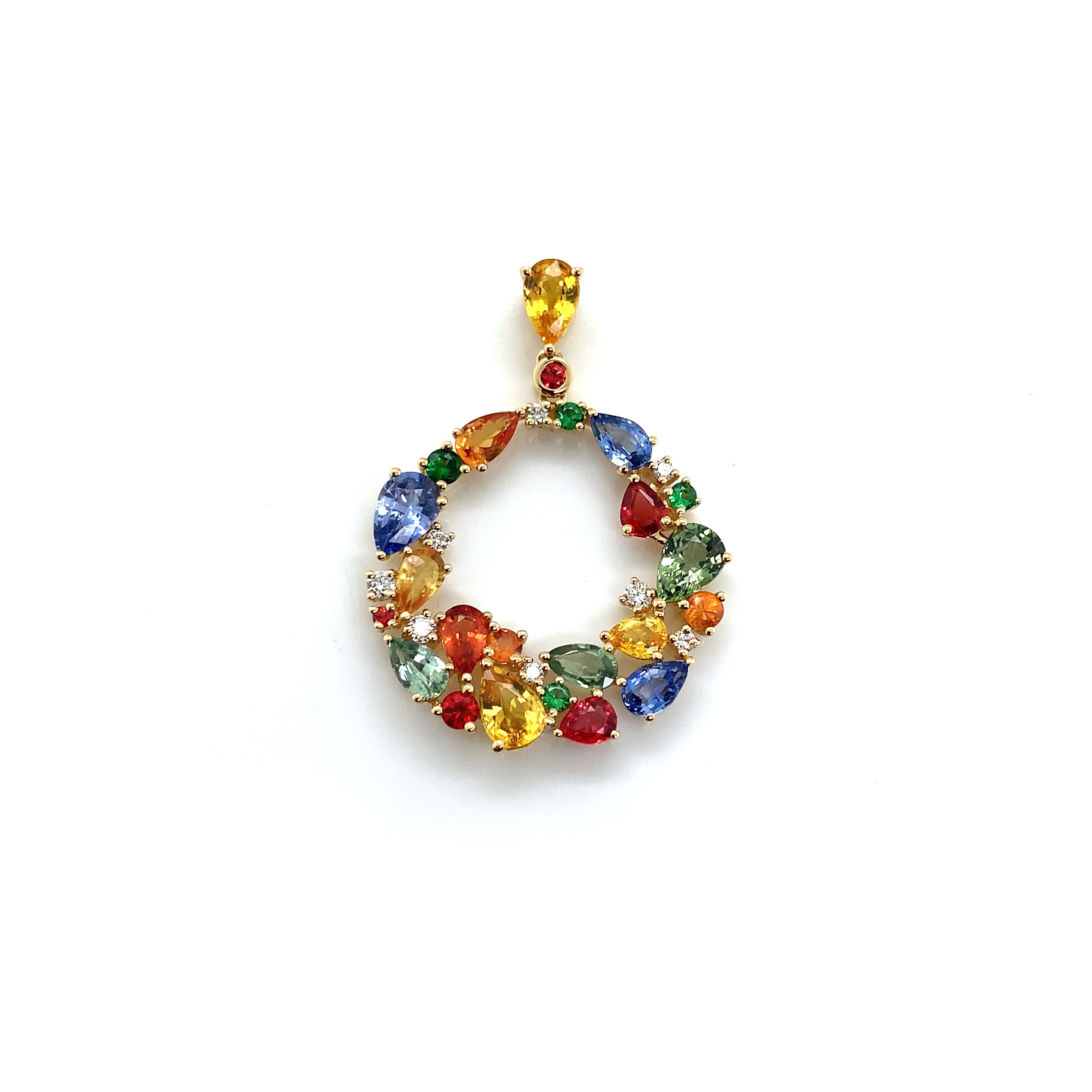 Yellow Gold Pendant Necklace with Diamond, Sapphire Stones
