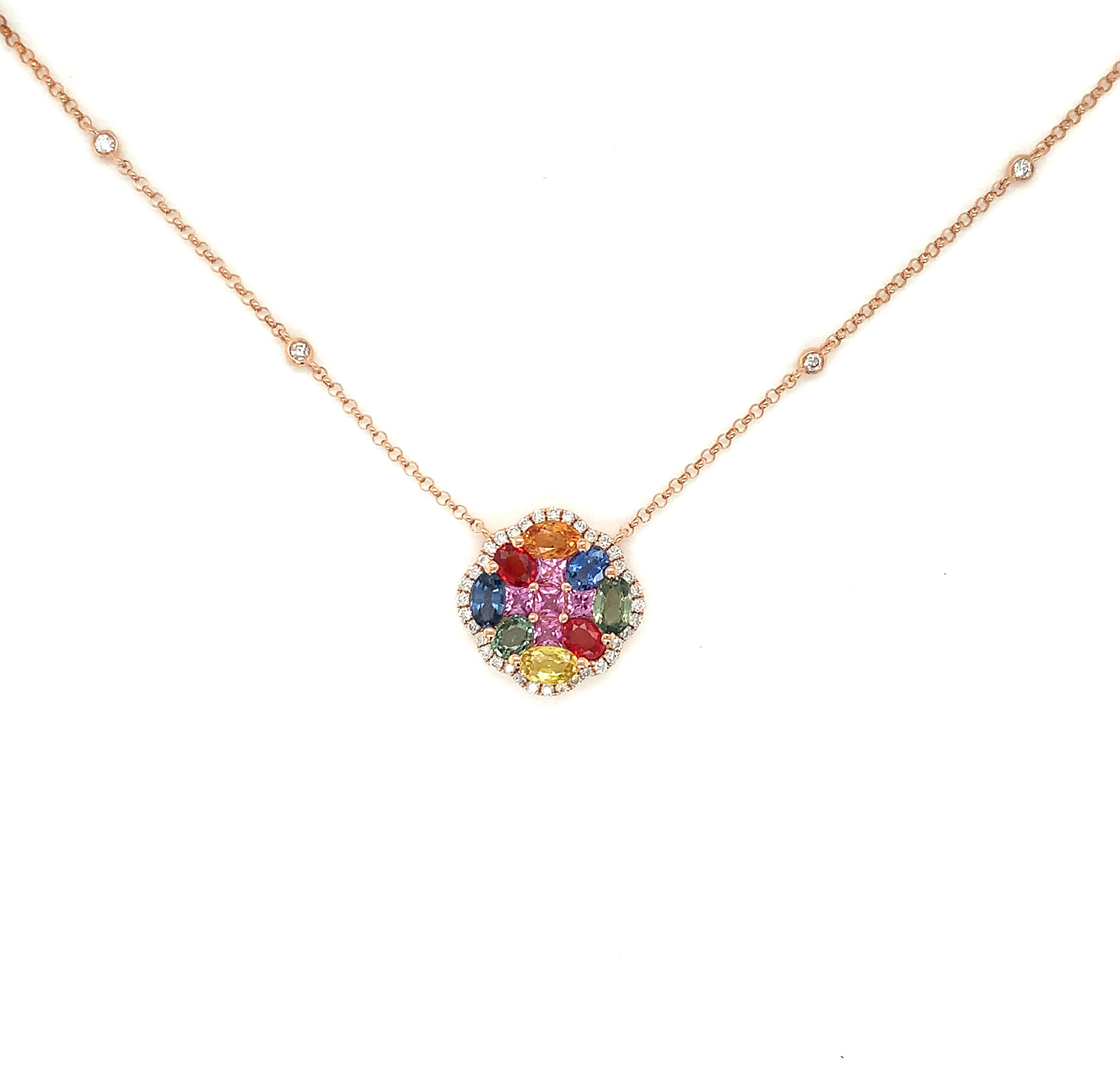 Rose Gold Pendant Necklace with Sapphire Stones