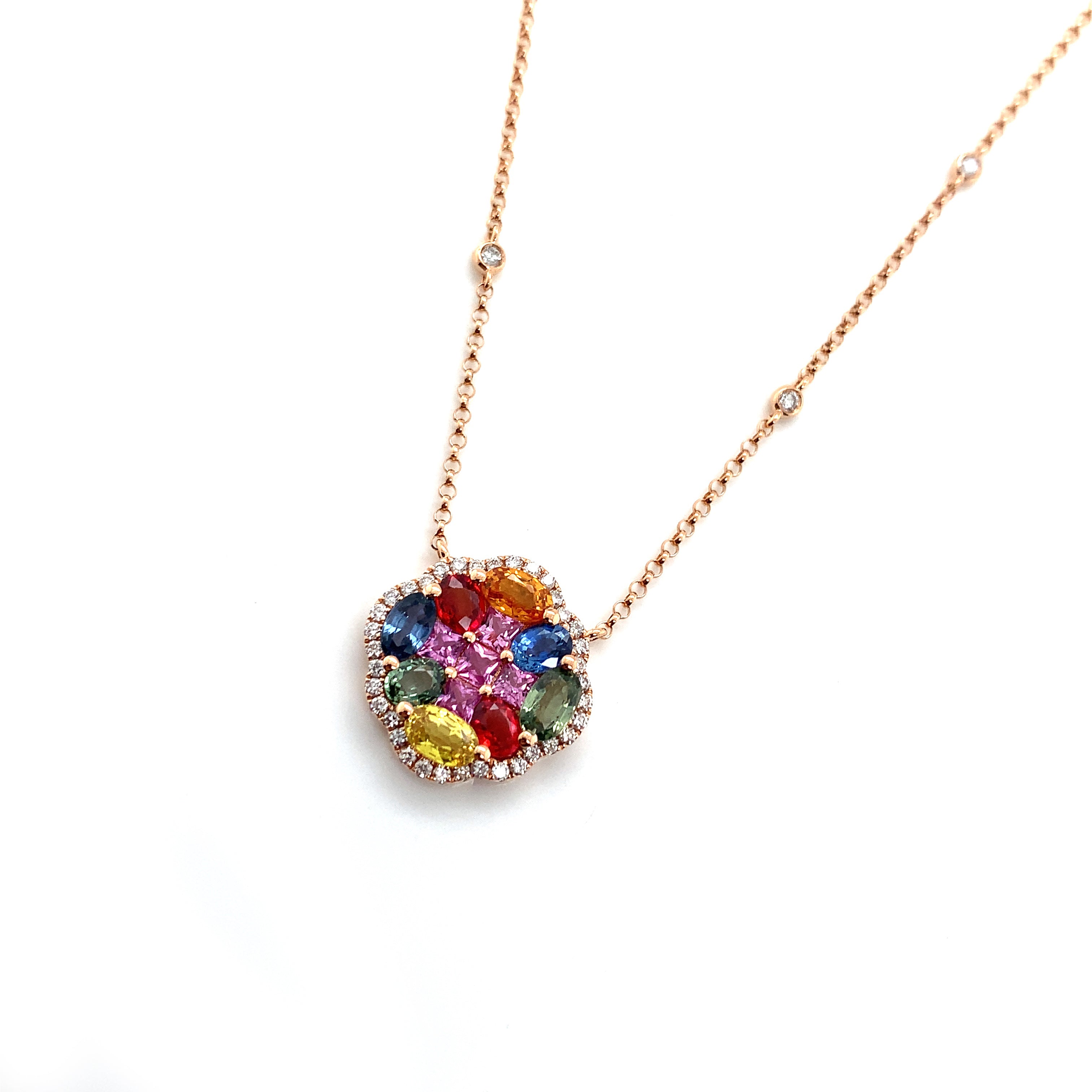 Rose Gold Pendant Necklace with Sapphire Stones