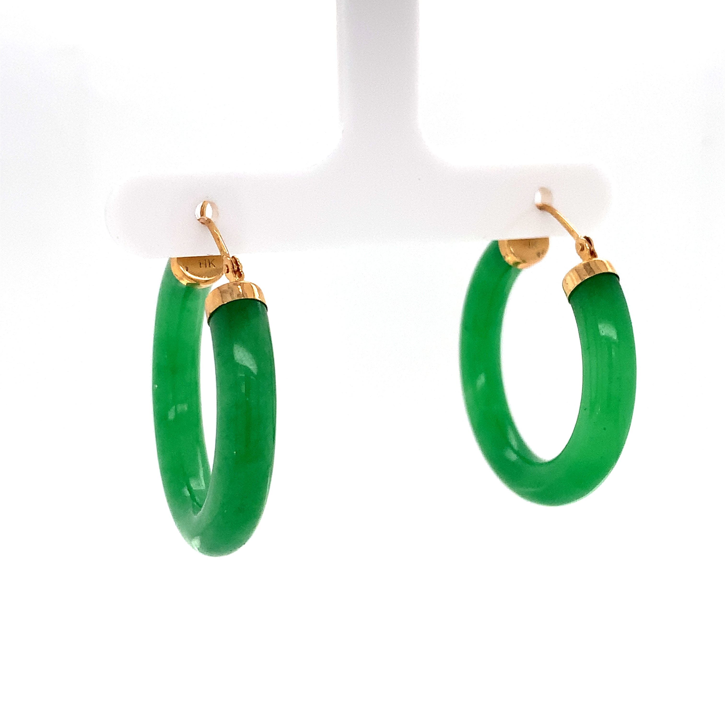 Yellow Gold Hoop Earrings with Jade Stones
