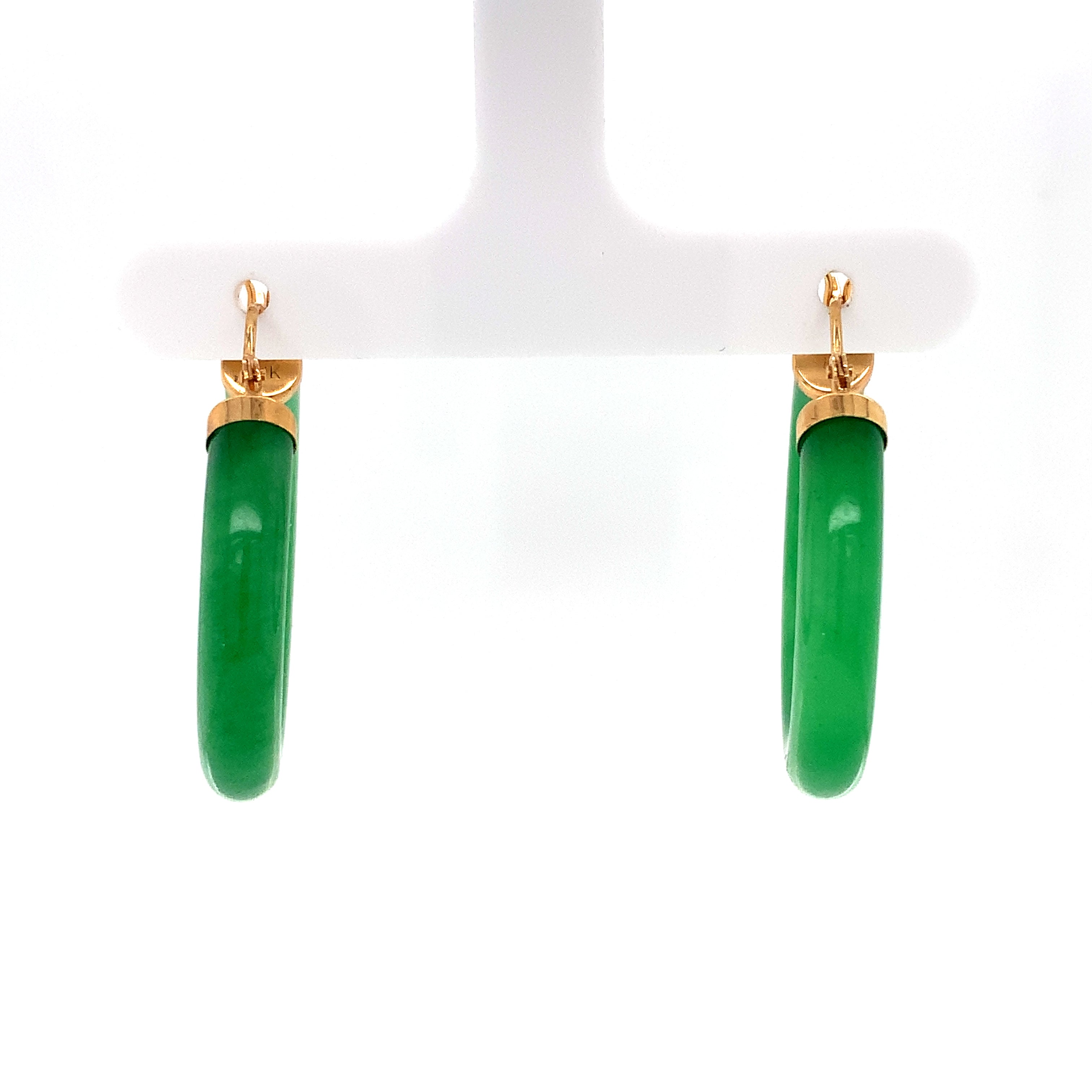 Yellow Gold Hoop Earrings with Jade Stones