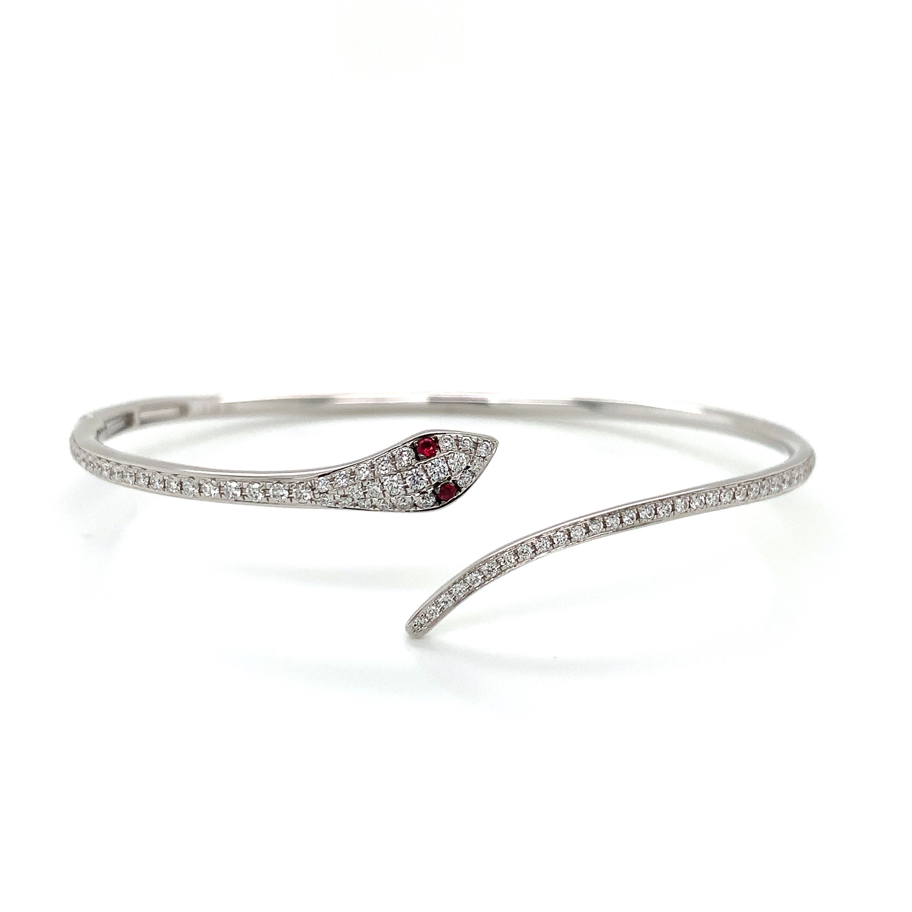 White Gold Bangle Bracelet with Diamond, Ruby Stones