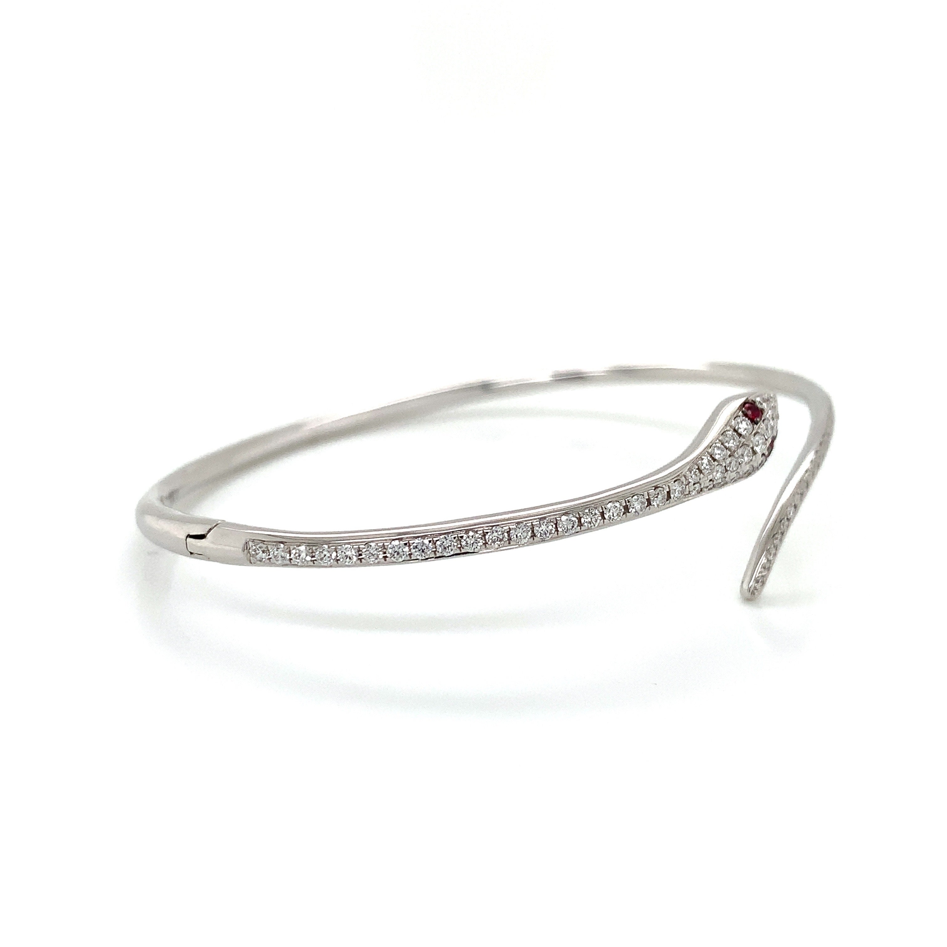White Gold Bangle Bracelet with Diamond, Ruby Stones