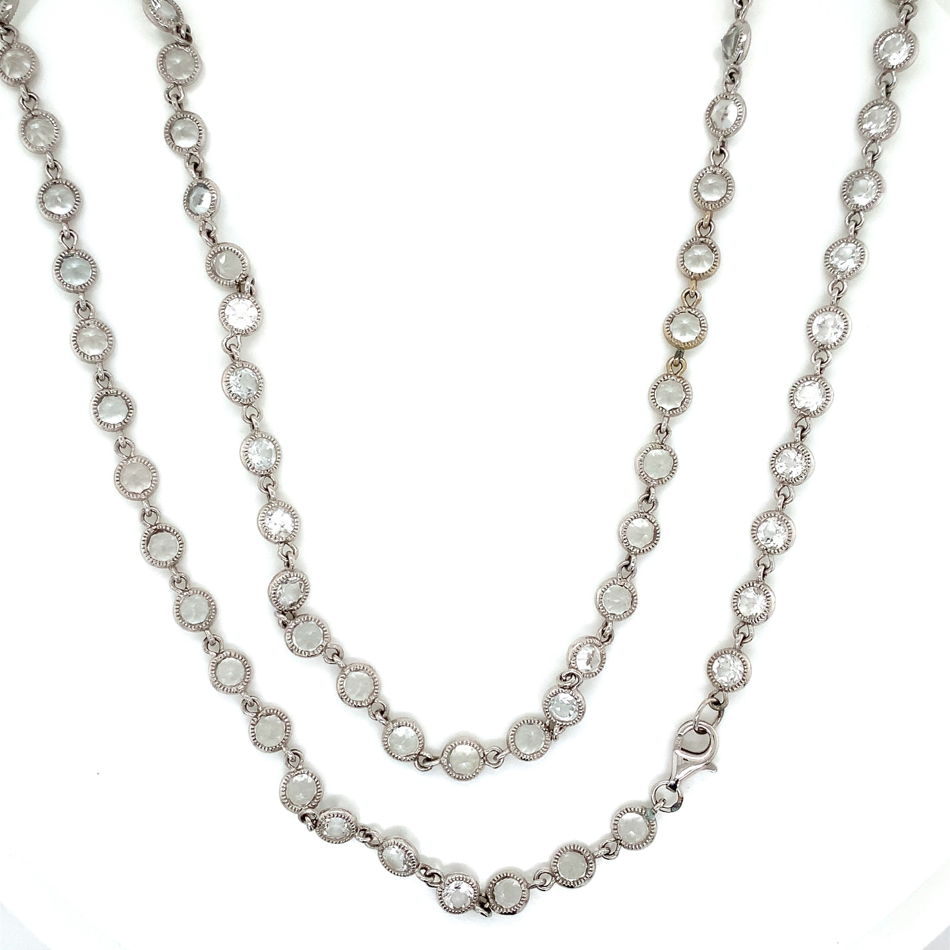 White Gold Chain Gemstone Necklace with Sapphire Stones