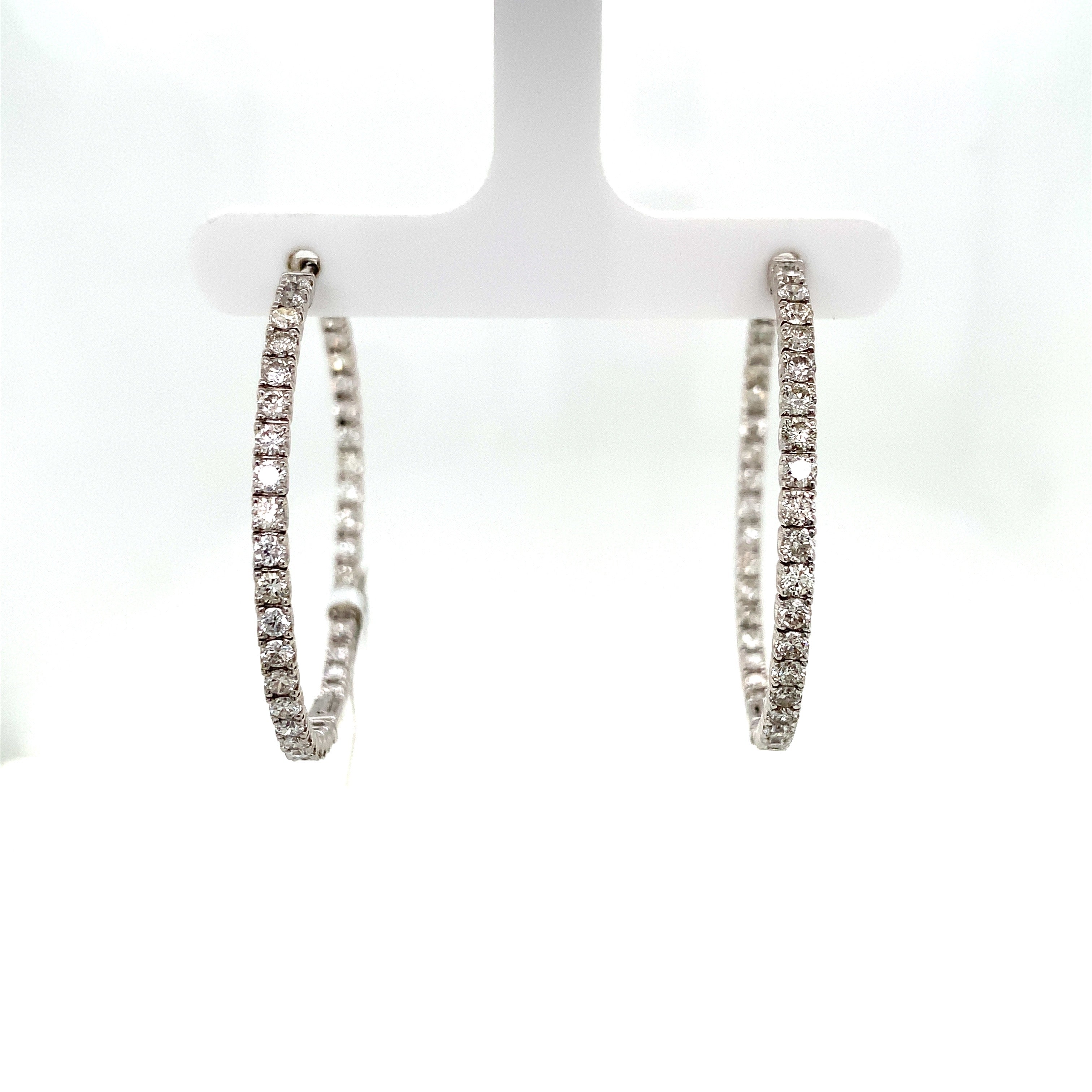 White Gold Hoop Earrings with Diamond Only Stones