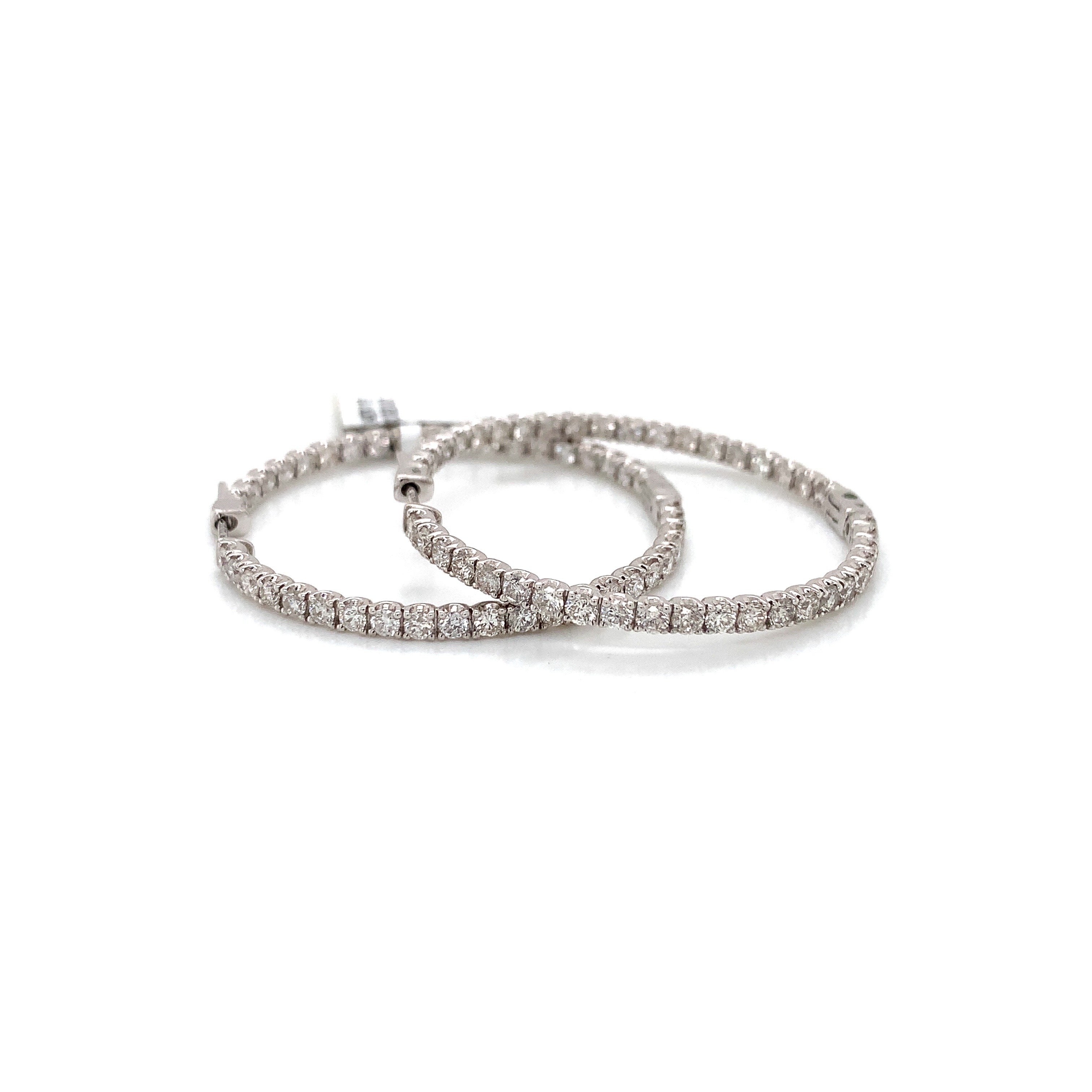 White Gold Hoop Earrings with Diamond Only Stones