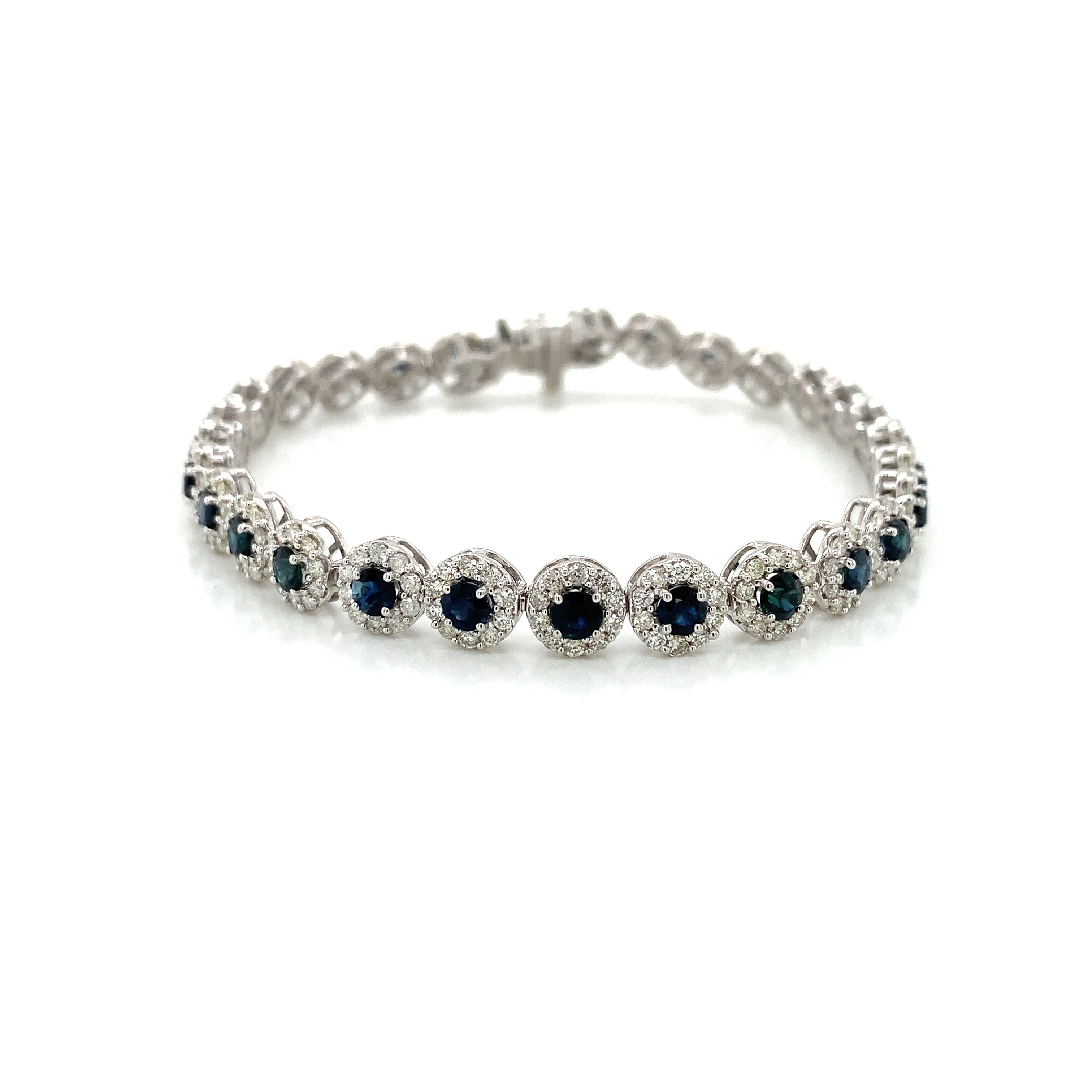 White Gold Tennis Gemstone Bracelet with Diamond, Sapphire Stones