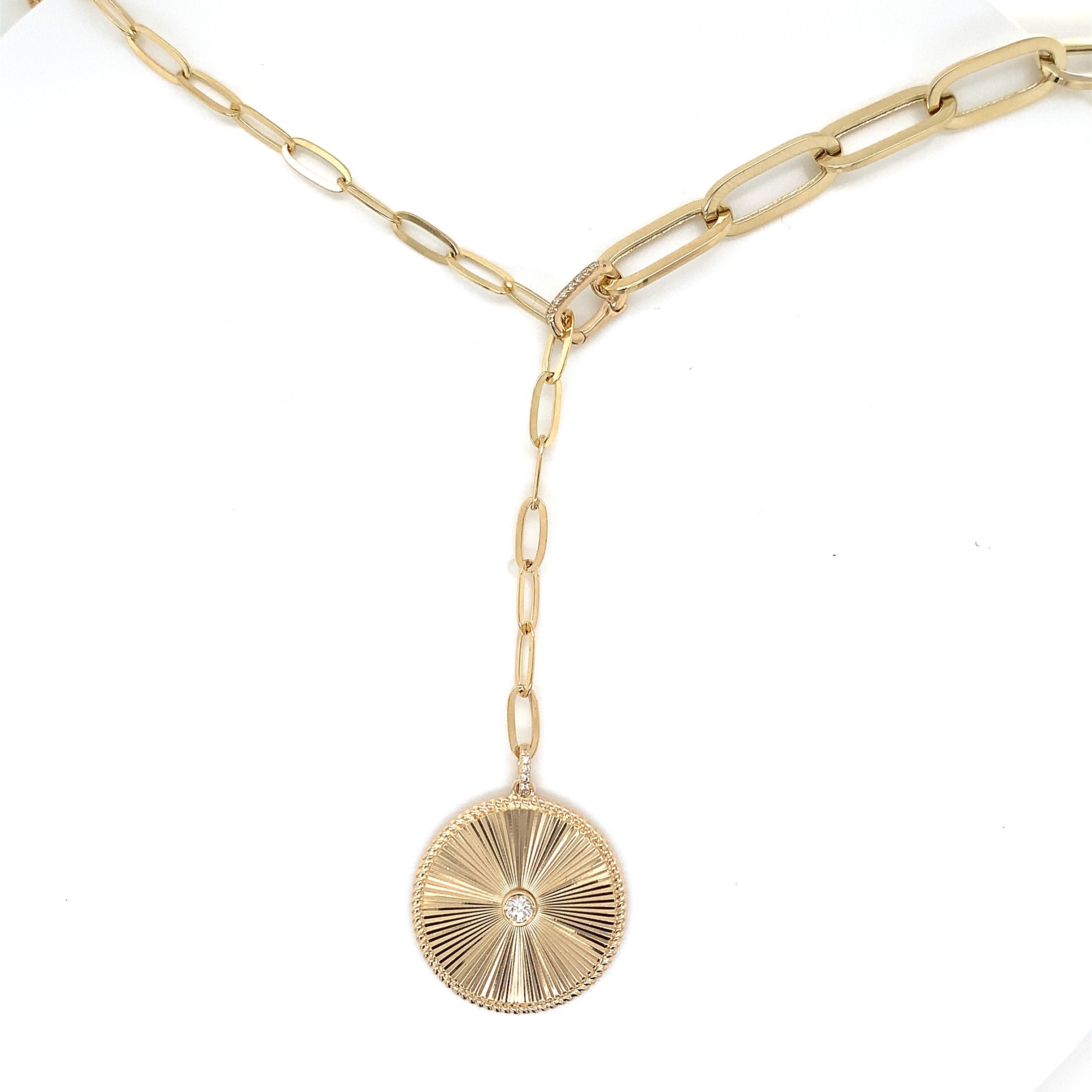 Yellow Gold Y-Shape Necklace with Diamond Only Stones