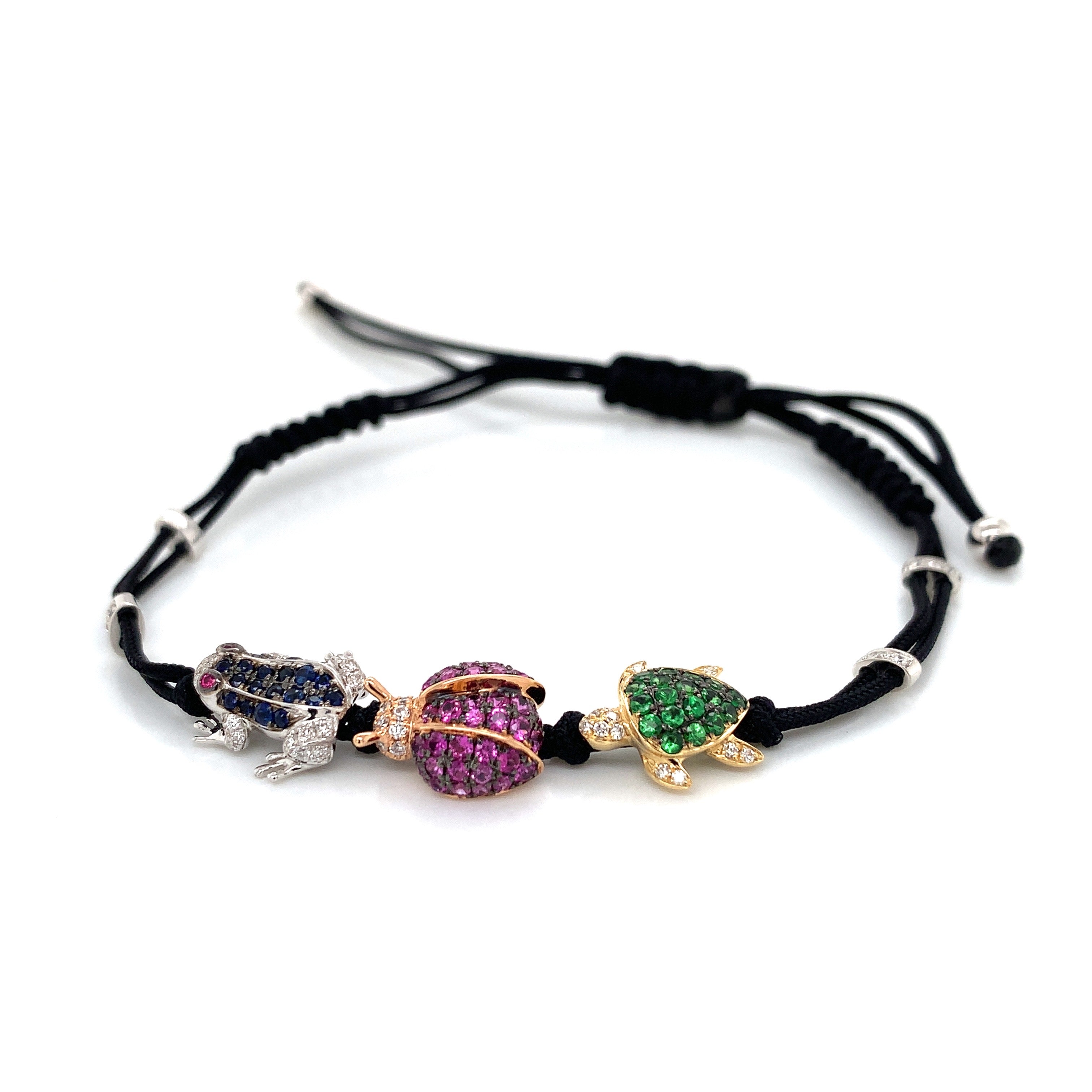 White Gold Band Bracelet with Amethyst, Diamond, Emerald, Ruby, Sapphire Stones