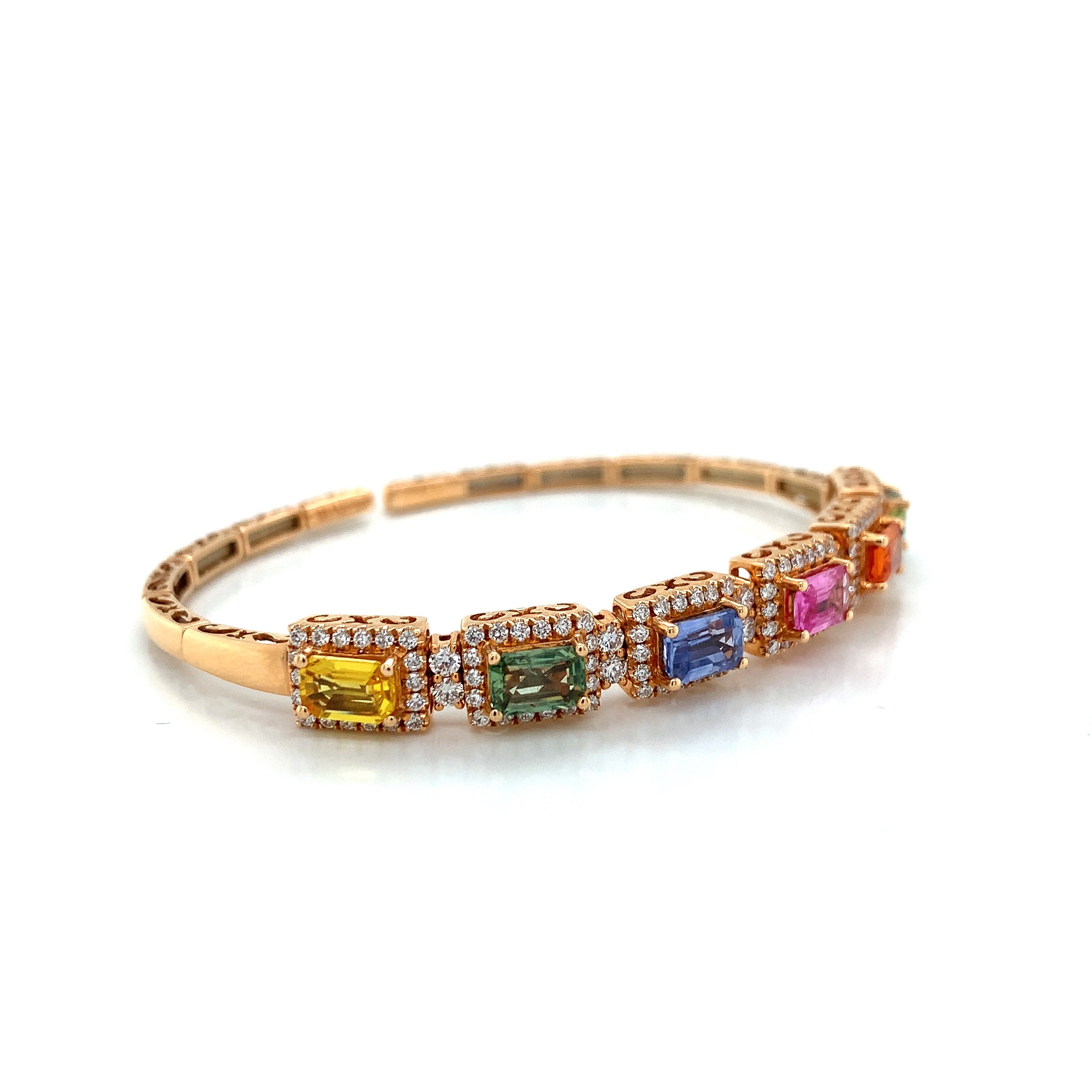 Rose Gold Bangle Bracelet with Diamond, Sapphire Stones
