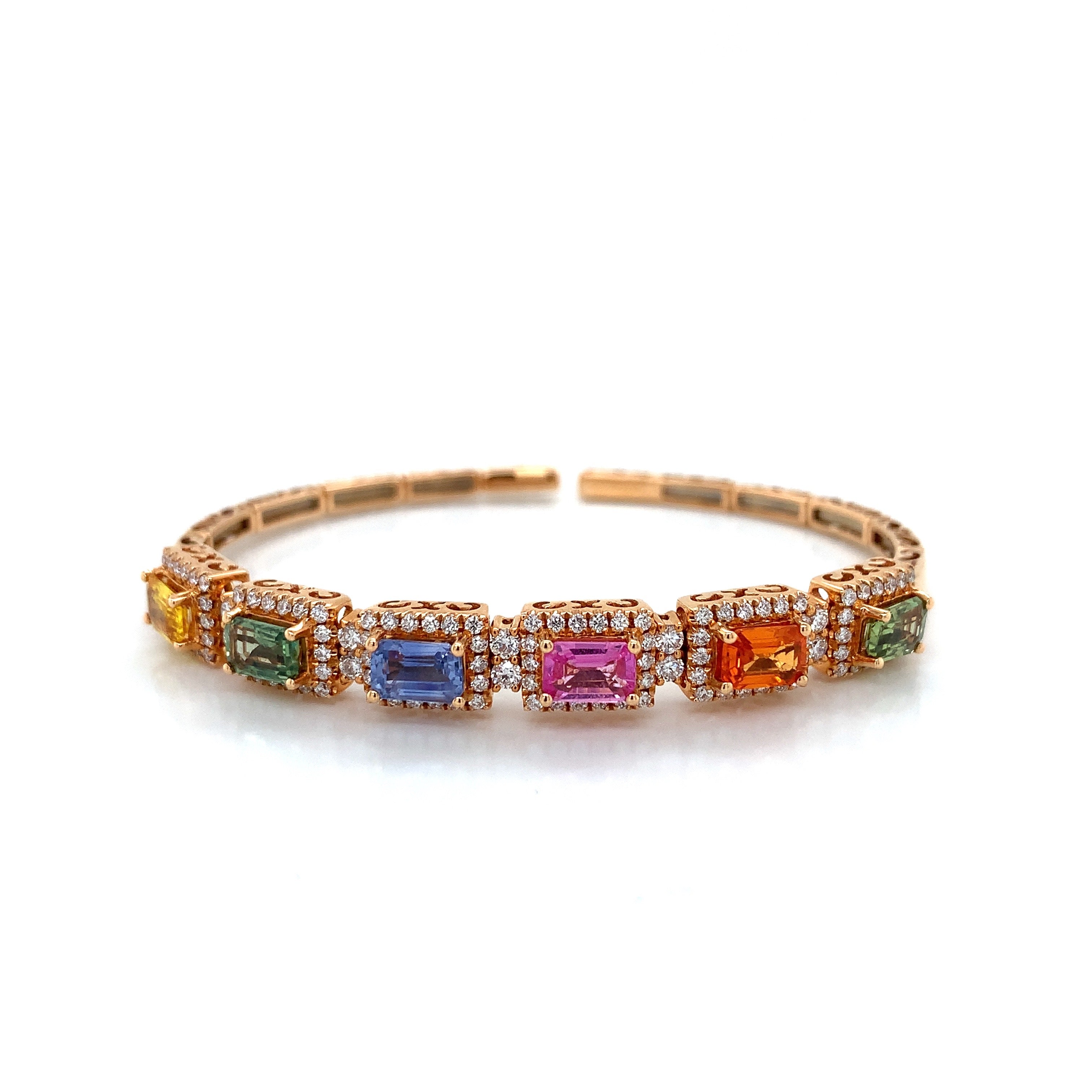 Rose Gold Bangle Bracelet with Diamond, Sapphire Stones
