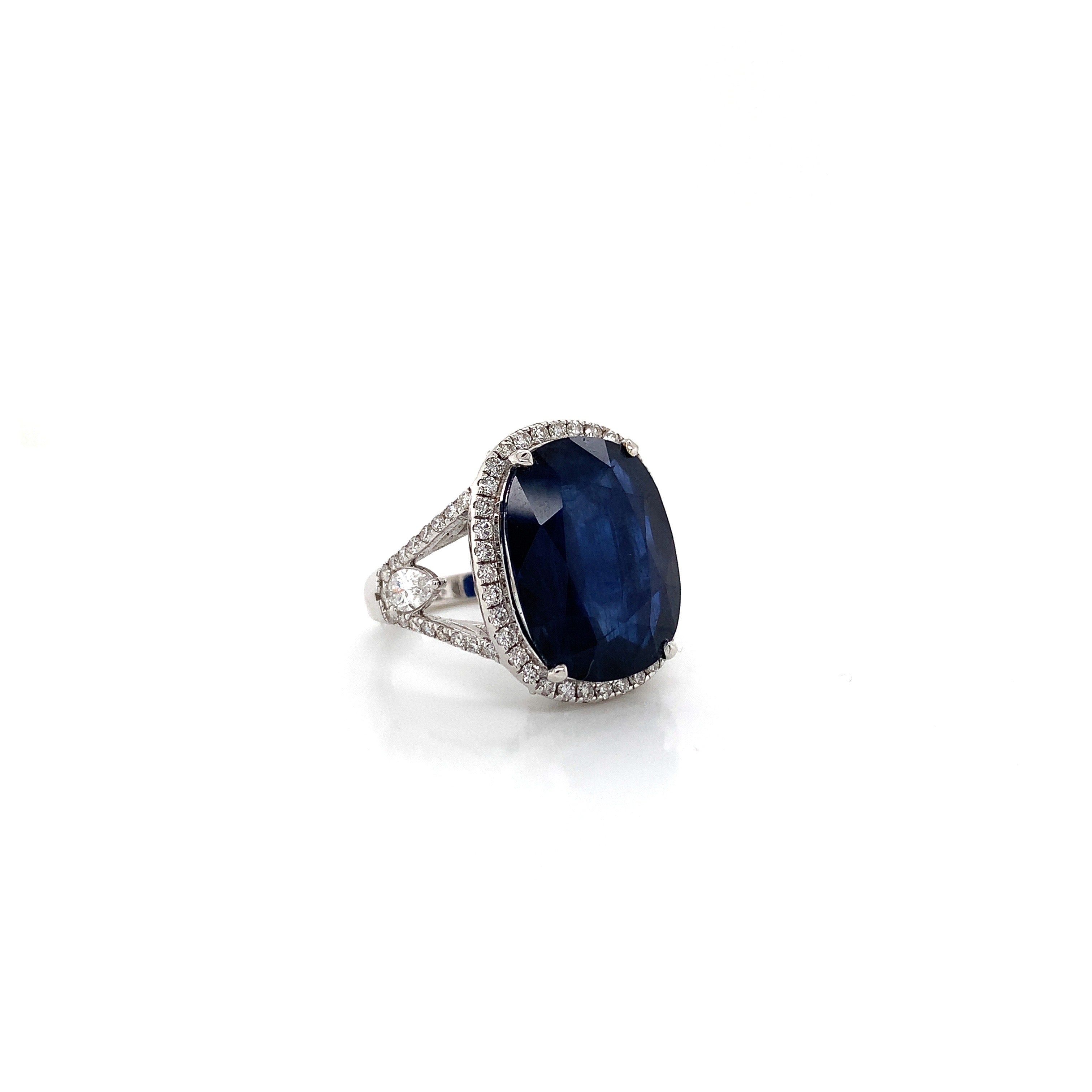 White Gold Ring with Diamond, Sapphire Stones