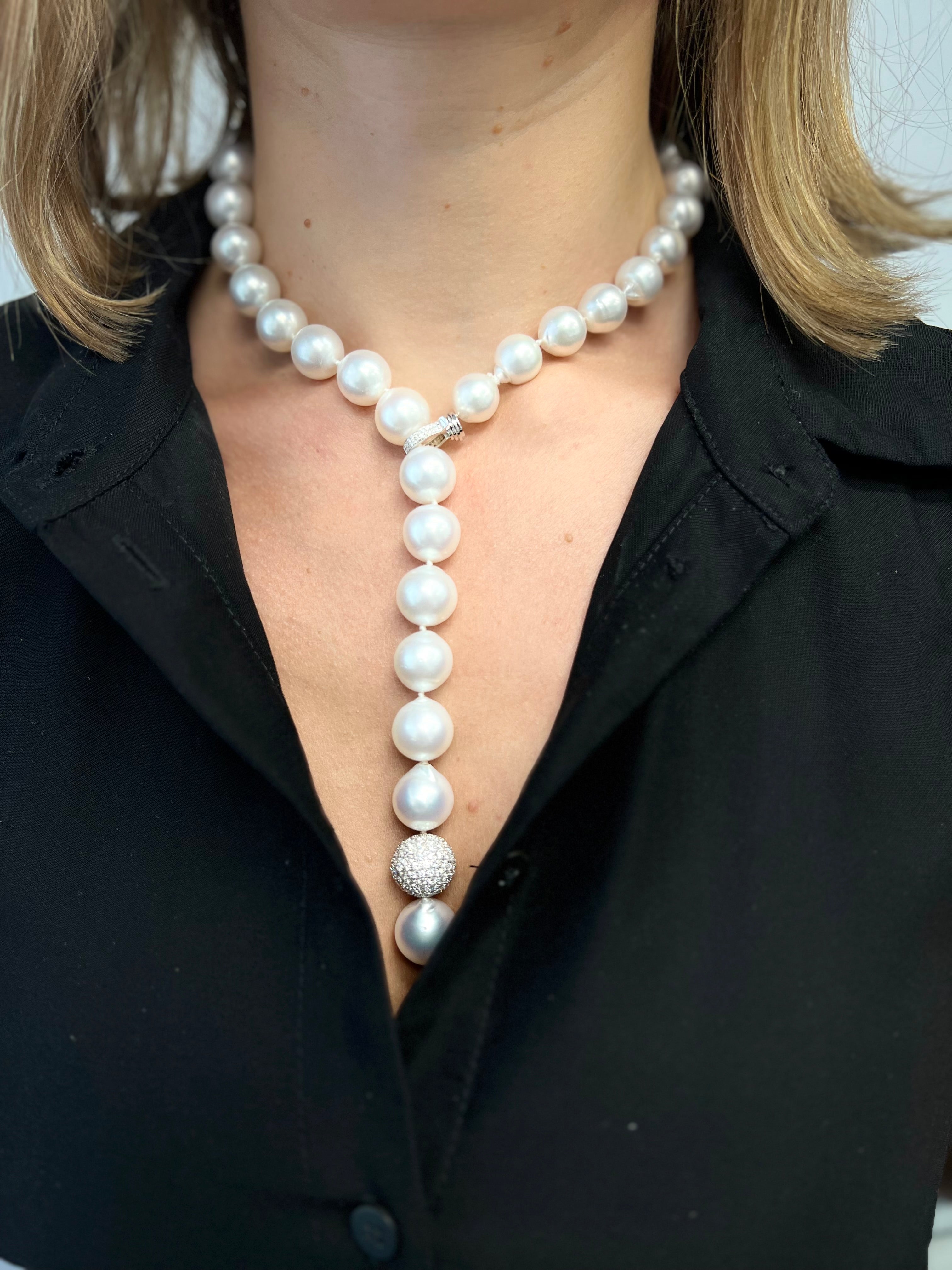 White Gold Necklace with Diamond, Pearl Stones